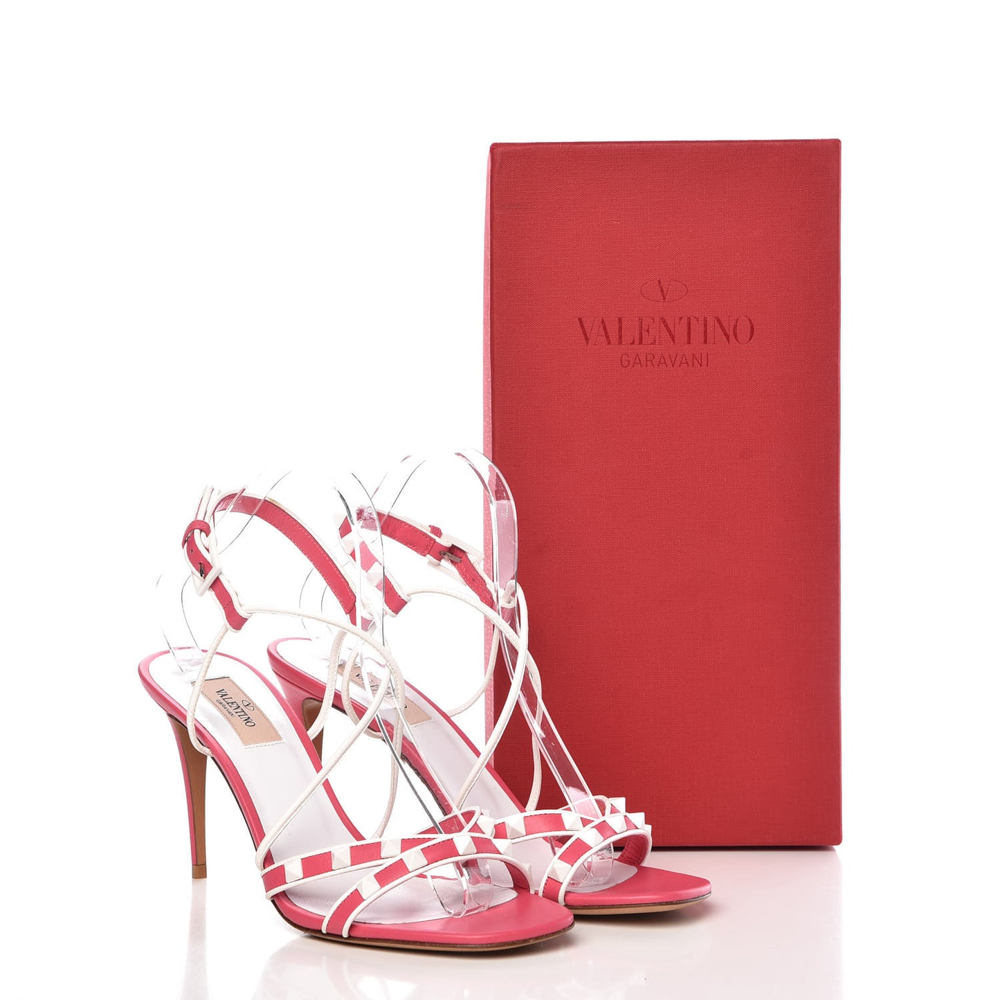 Calfskin Free Rockstud Crisscross Slingback 85mm Sandals 39 Shadow Pink Optic White