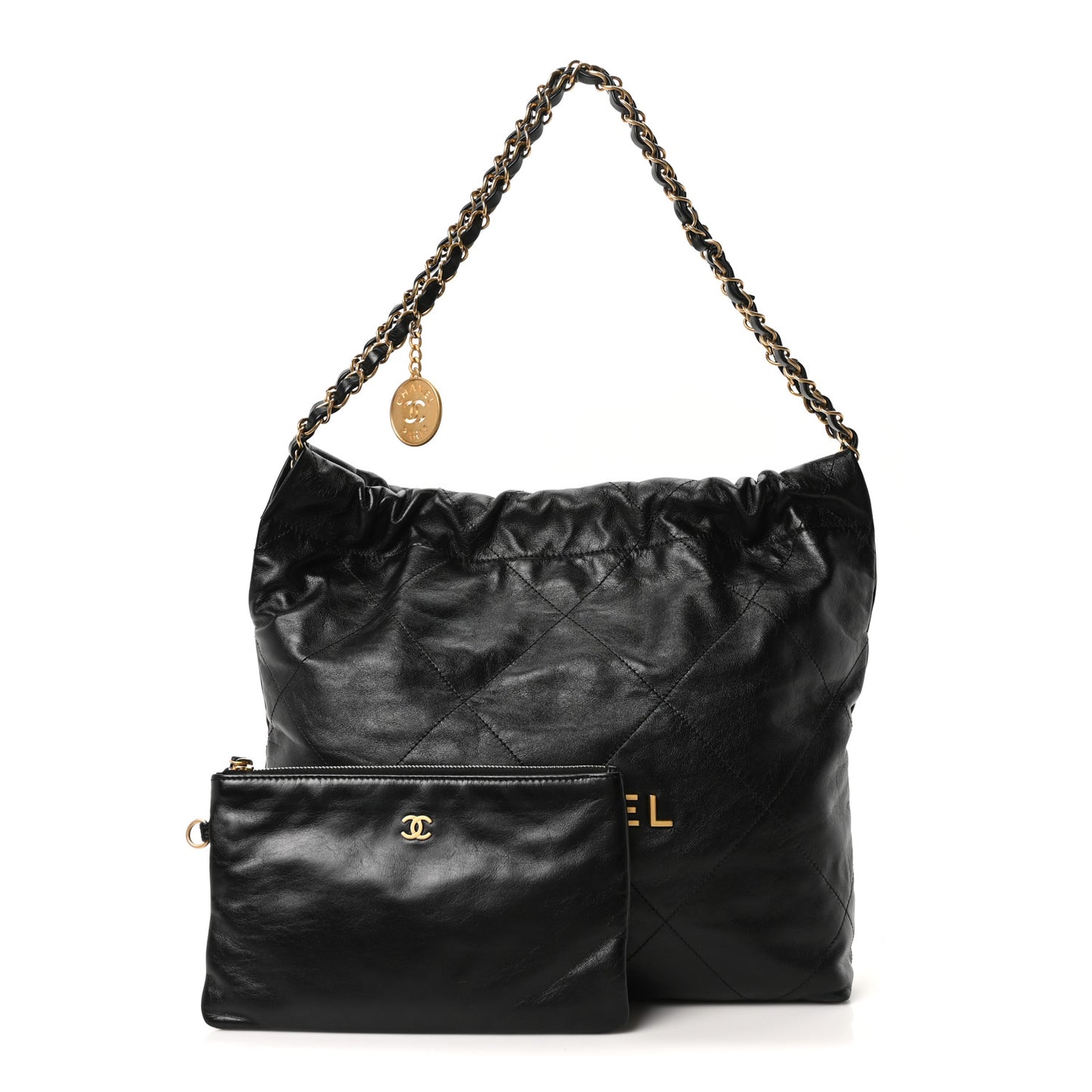 Shiny Calfskin Quilted Small Chanel 22 Black