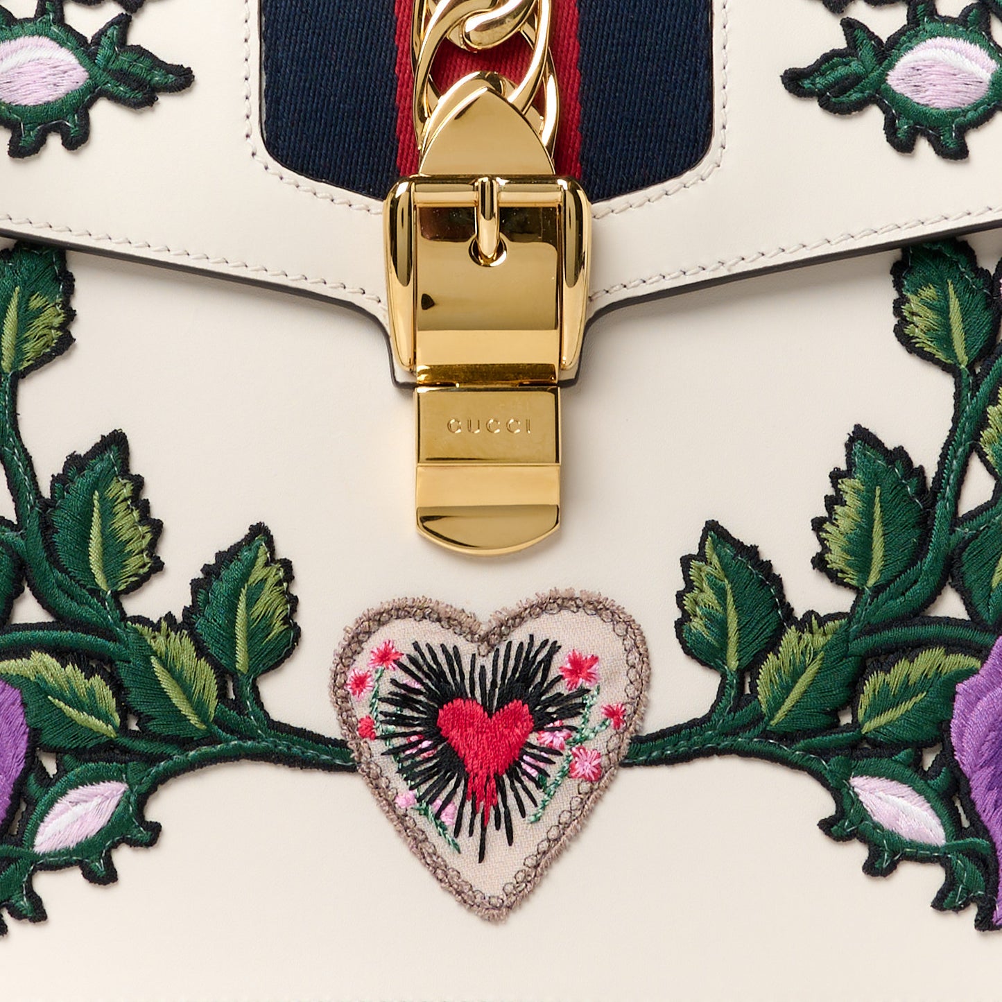 Calfskin Embroidered Medium Sylvie Top Handle Bag White