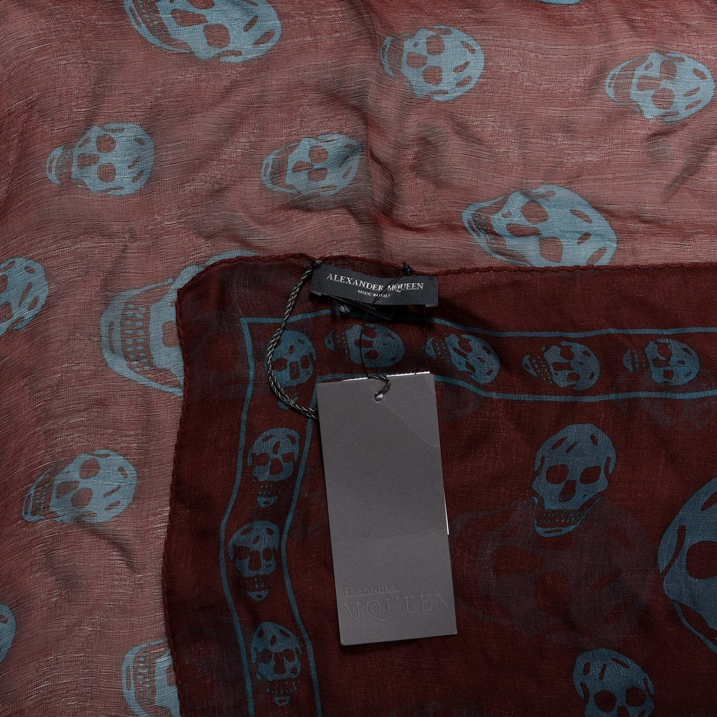 Silk Chiffon Skull Scarf Bordeaux Sky Blue