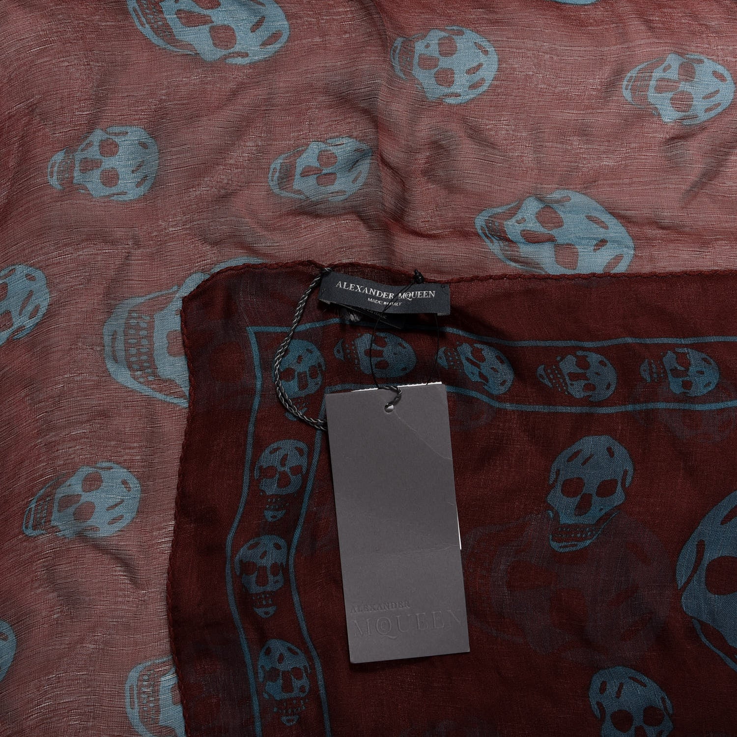Alexander McQueen Silk Chiffon Skull Scarf Bordeaux Sky Blue 3 of 3