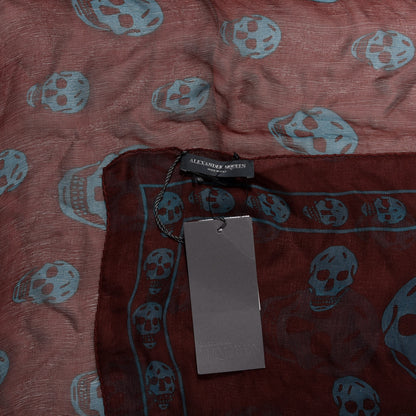 Alexander McQueen Silk Chiffon Skull Scarf Bordeaux Sky Blue 3 of 3