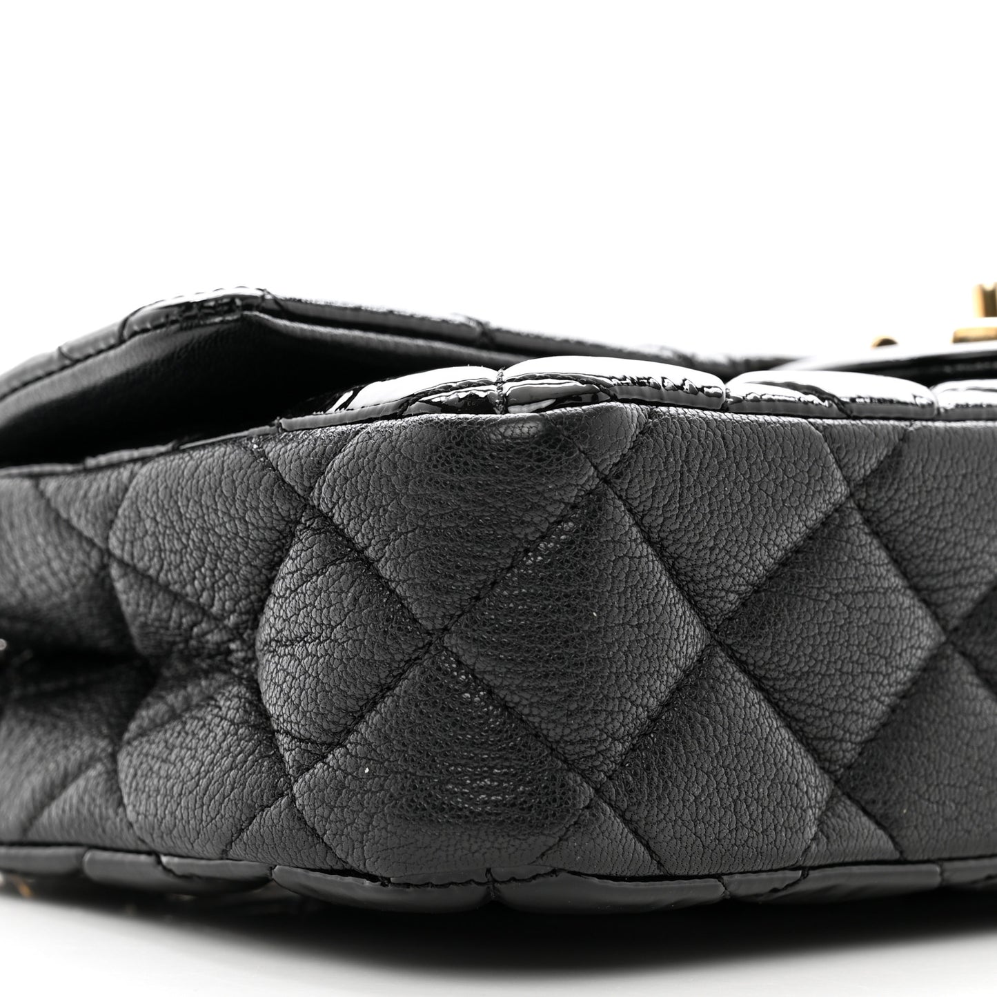 Patent Goatskin Quilted Medium CC Eyelet Flap Black