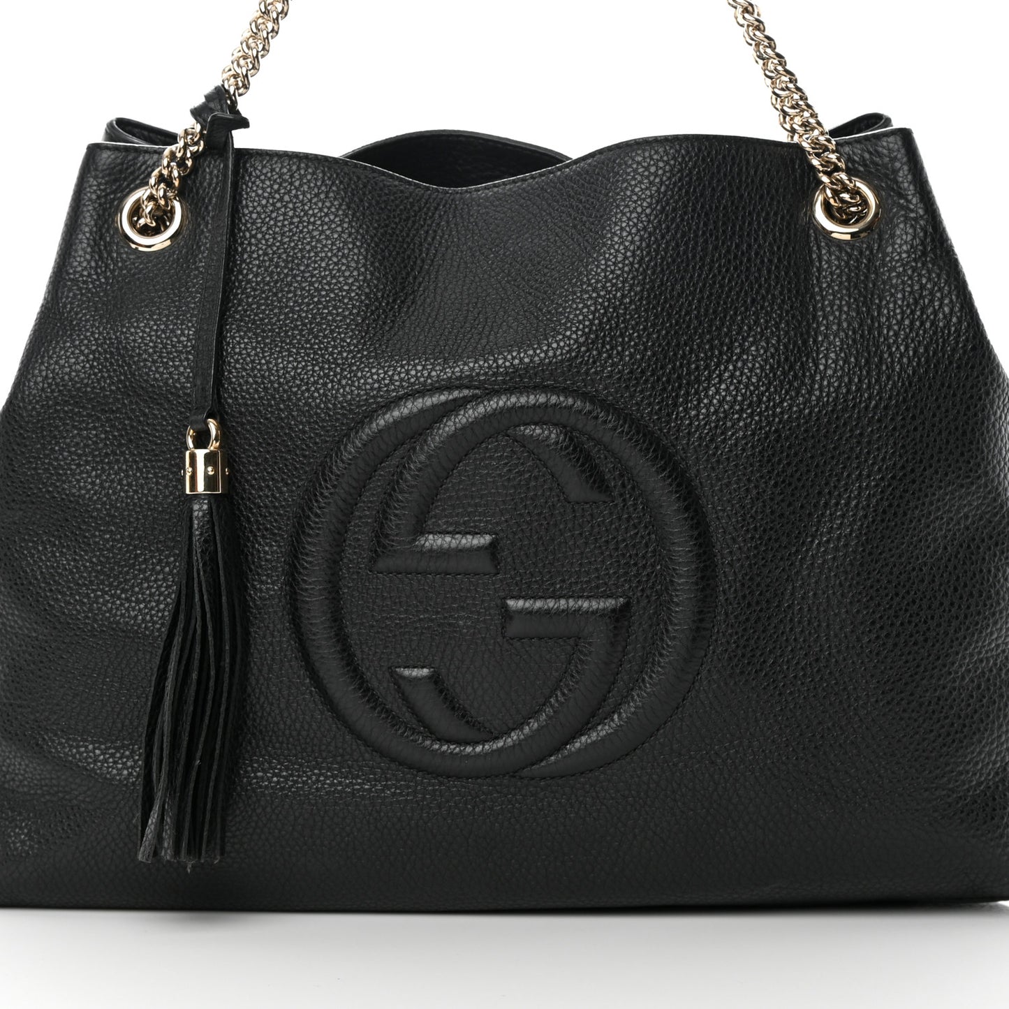 Pebbled Calfskin Large Soho Chain Shoulder Bag Black