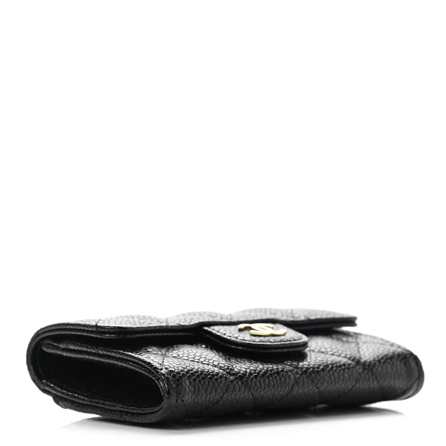 Caviar Quilted Flap Card Holder Wallet Black