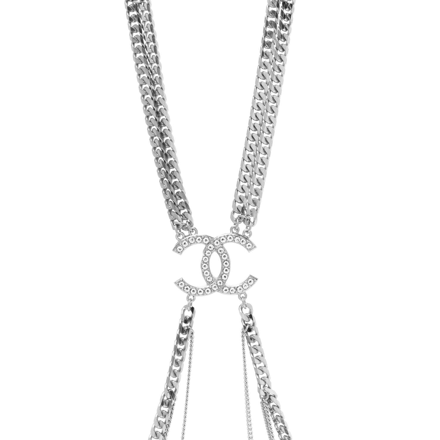Chanel Chain Crystal CC Body Chain Necklace Silver 1 of 5