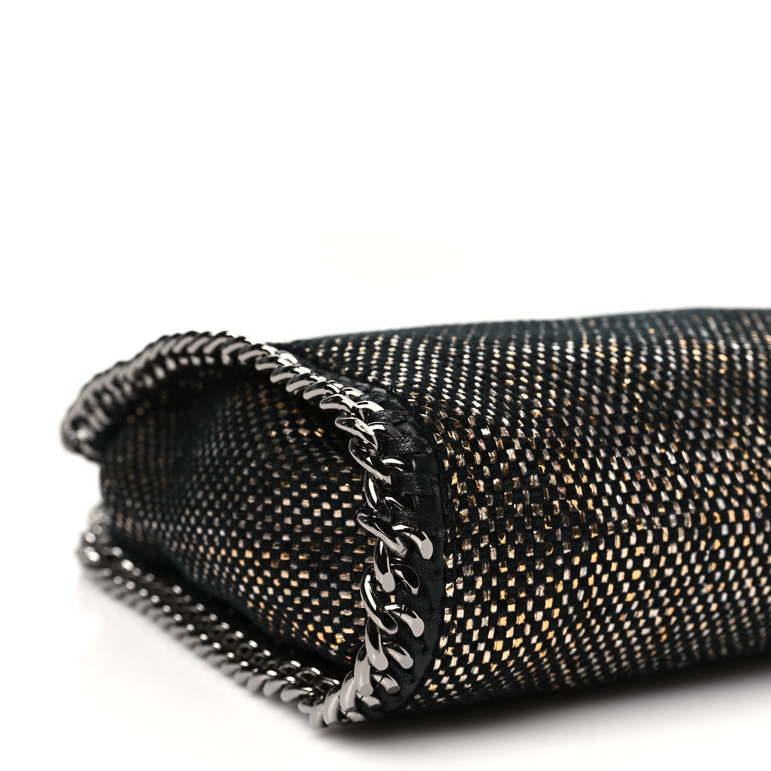 Stella McCartney Metallic Woven Raffia Mini Fold Over Falabella Black Gold 9 of 10
