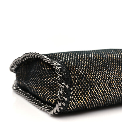 Stella McCartney Metallic Woven Raffia Mini Fold Over Falabella Black Gold 9 of 10