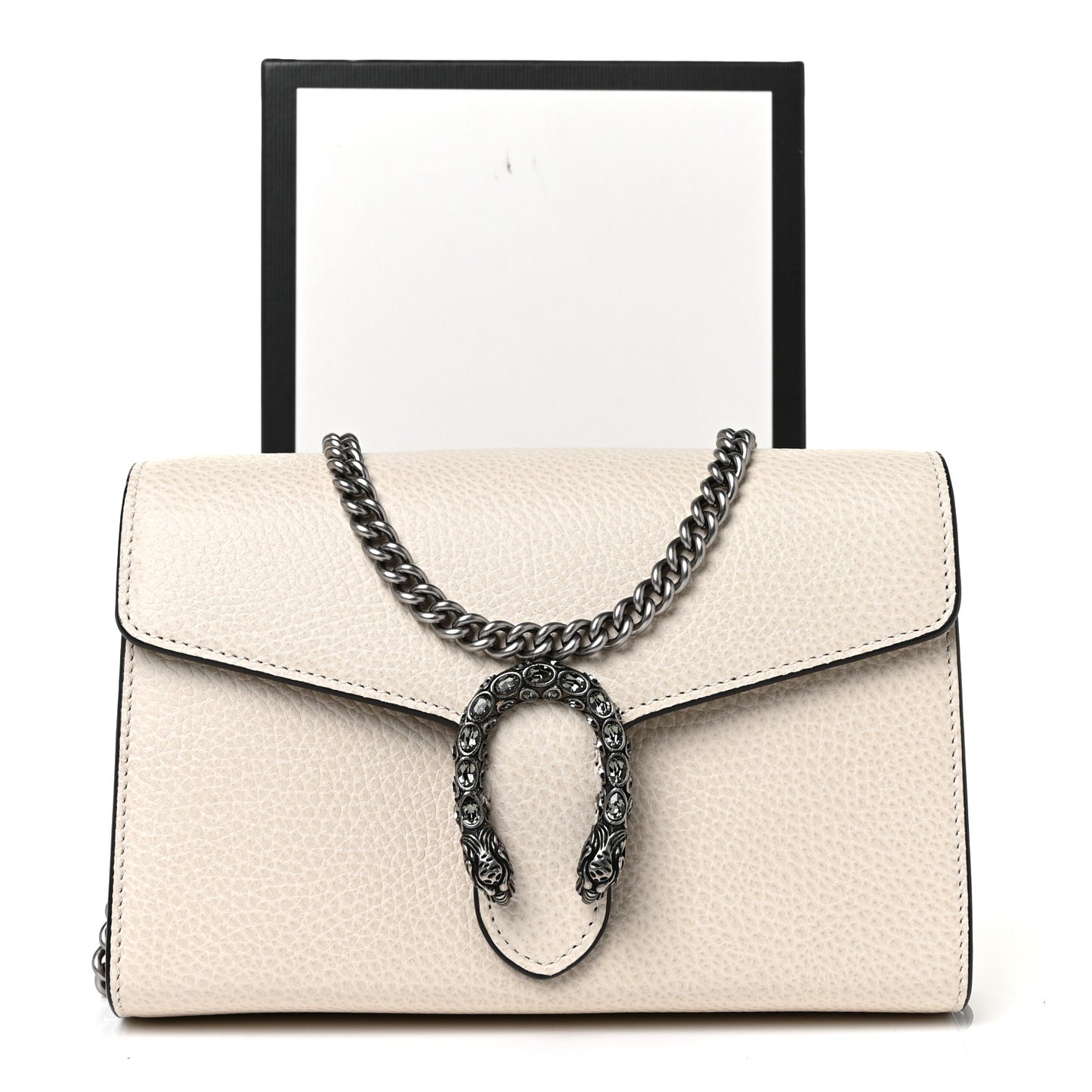 Dollar Calfskin Mini Dionysus Chain Wallet Mystic White