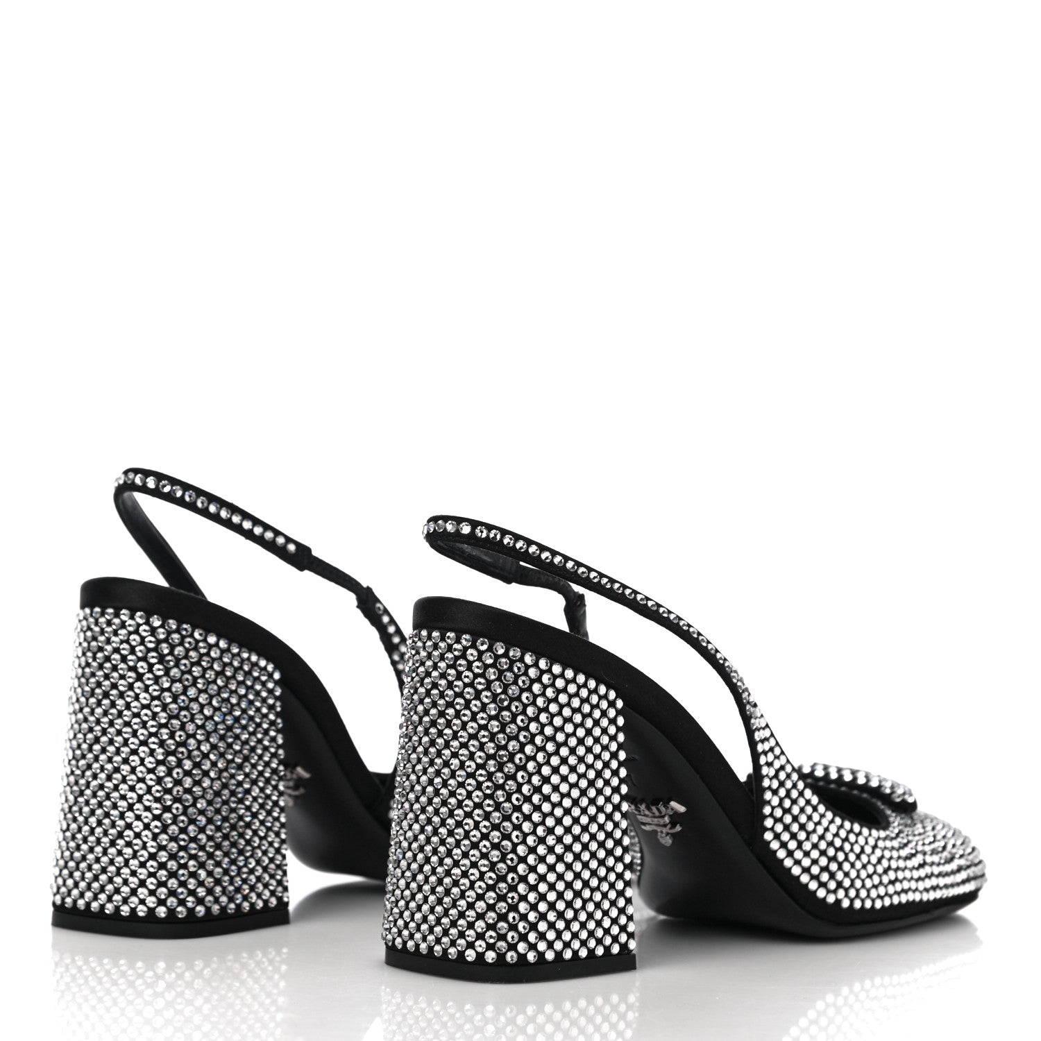 Prada Satin Crystal Logo Block Heel 75mm Slingback Pumps 37 Cristal 3 of 13