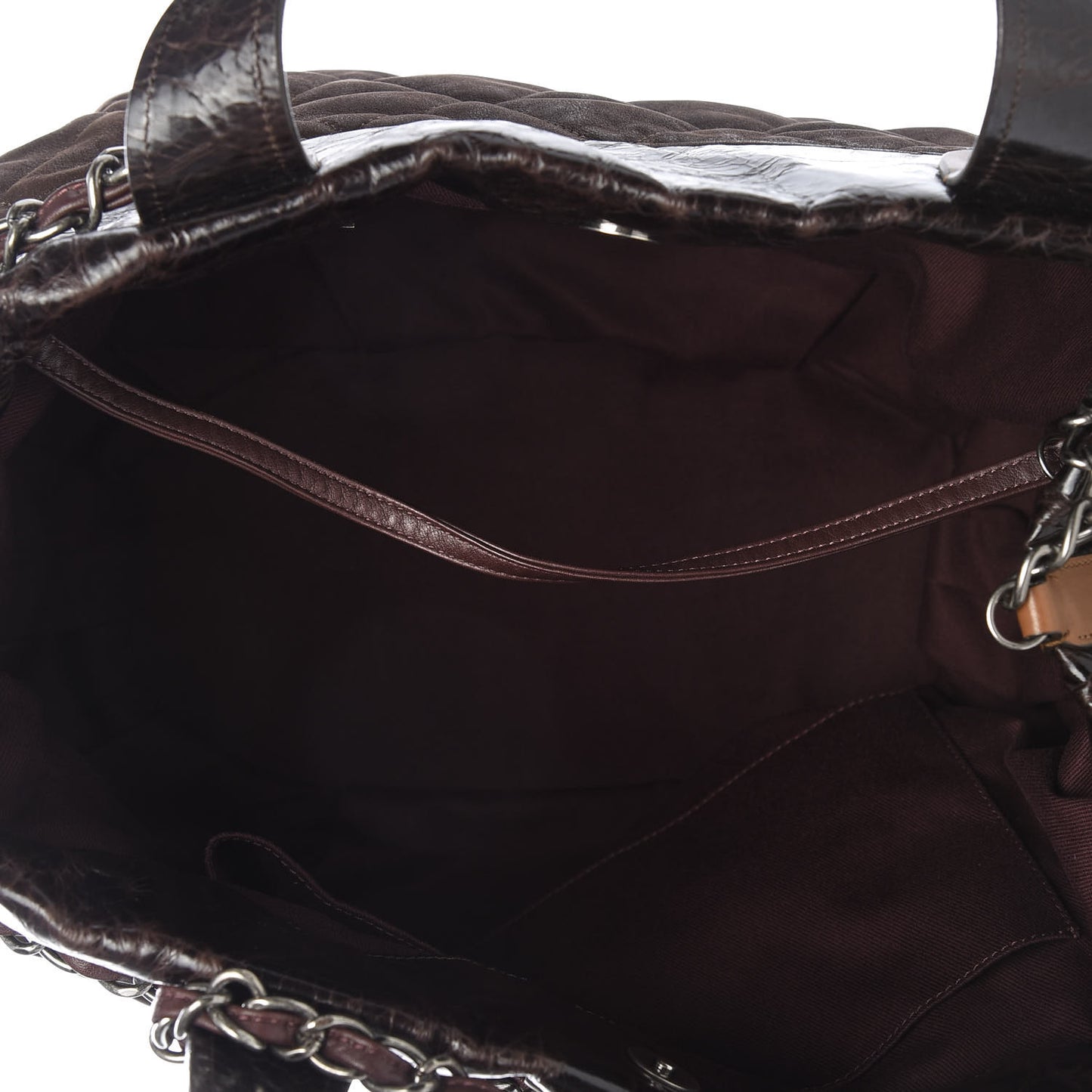 Iridescent Calfskin Quilted Large In The Mix Tote Dark Brown