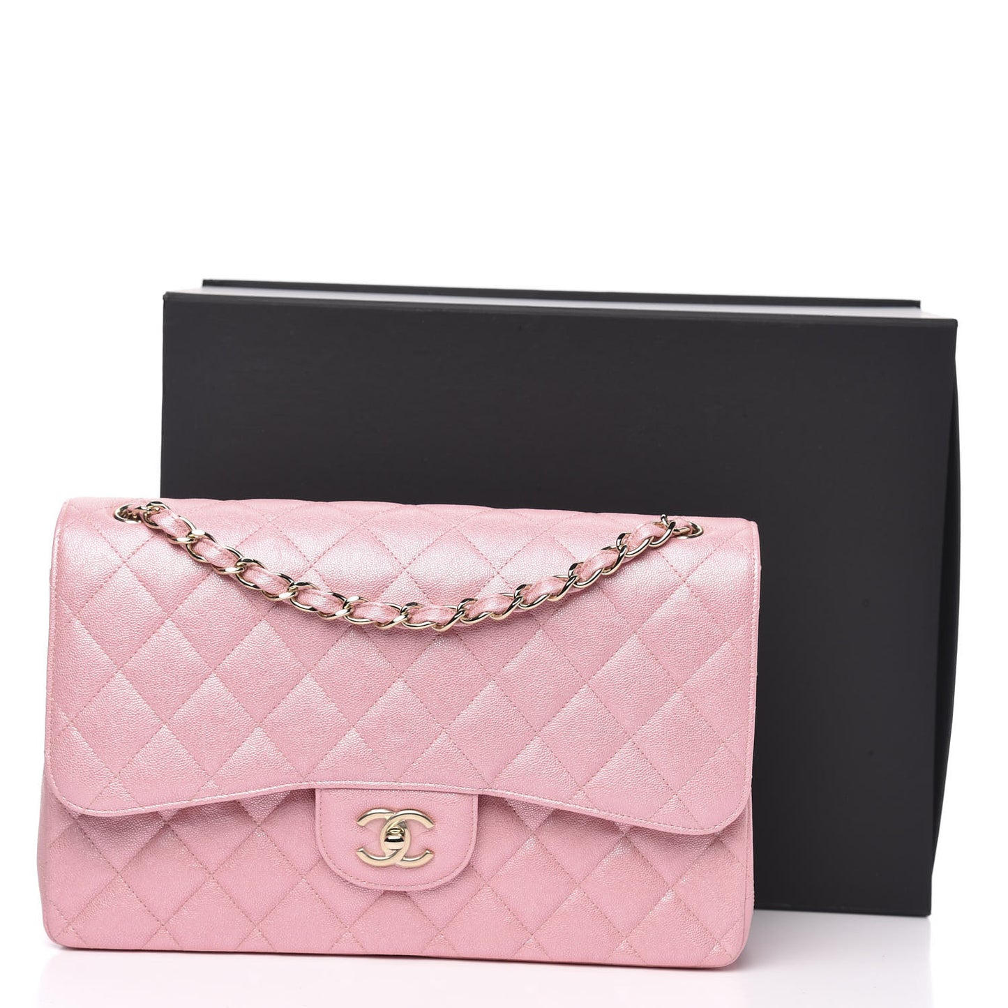 Iridescent Caviar Quilted Jumbo Double Flap Rose Pink