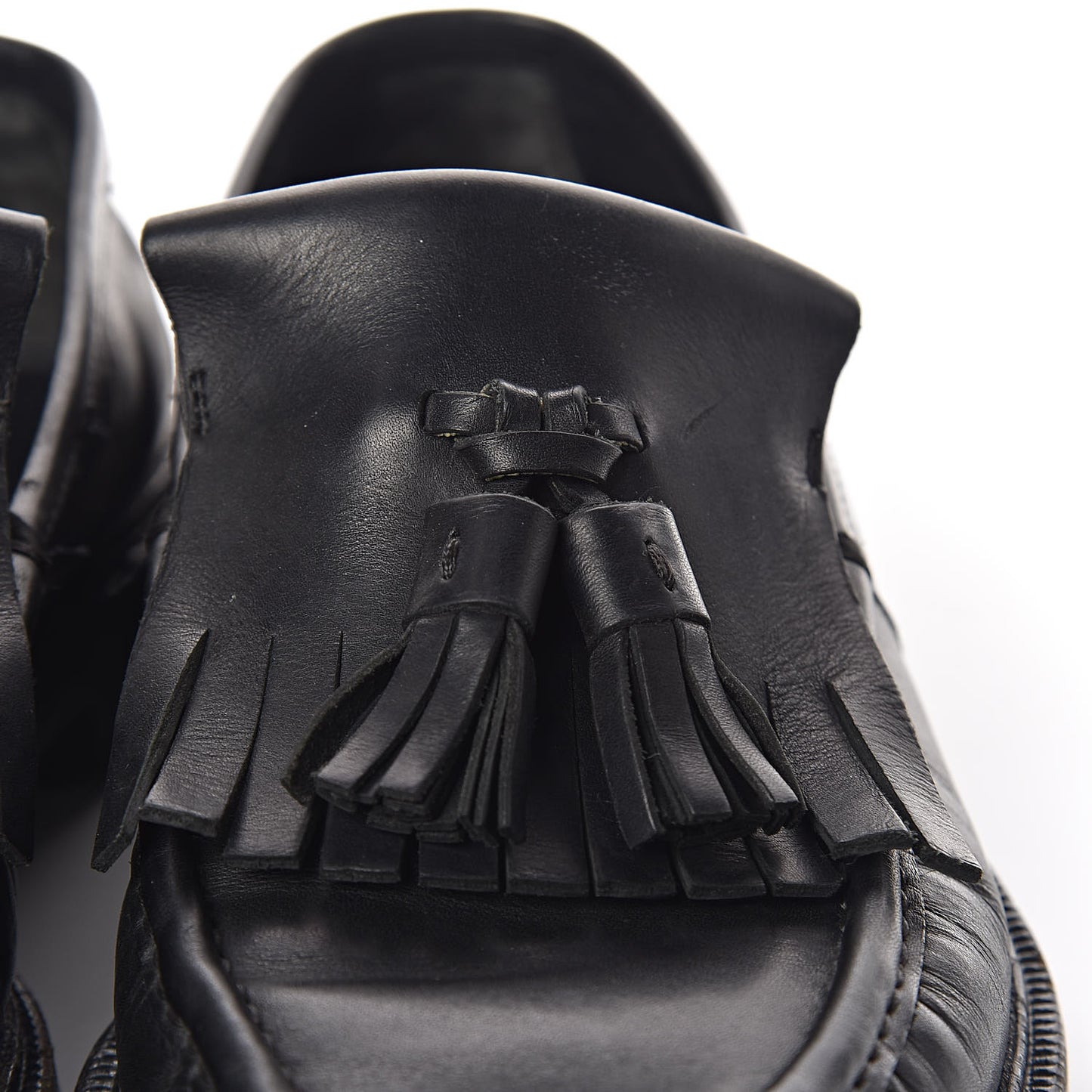 Calfskin Mens Tassel Fringe Loafers 7.5 Black