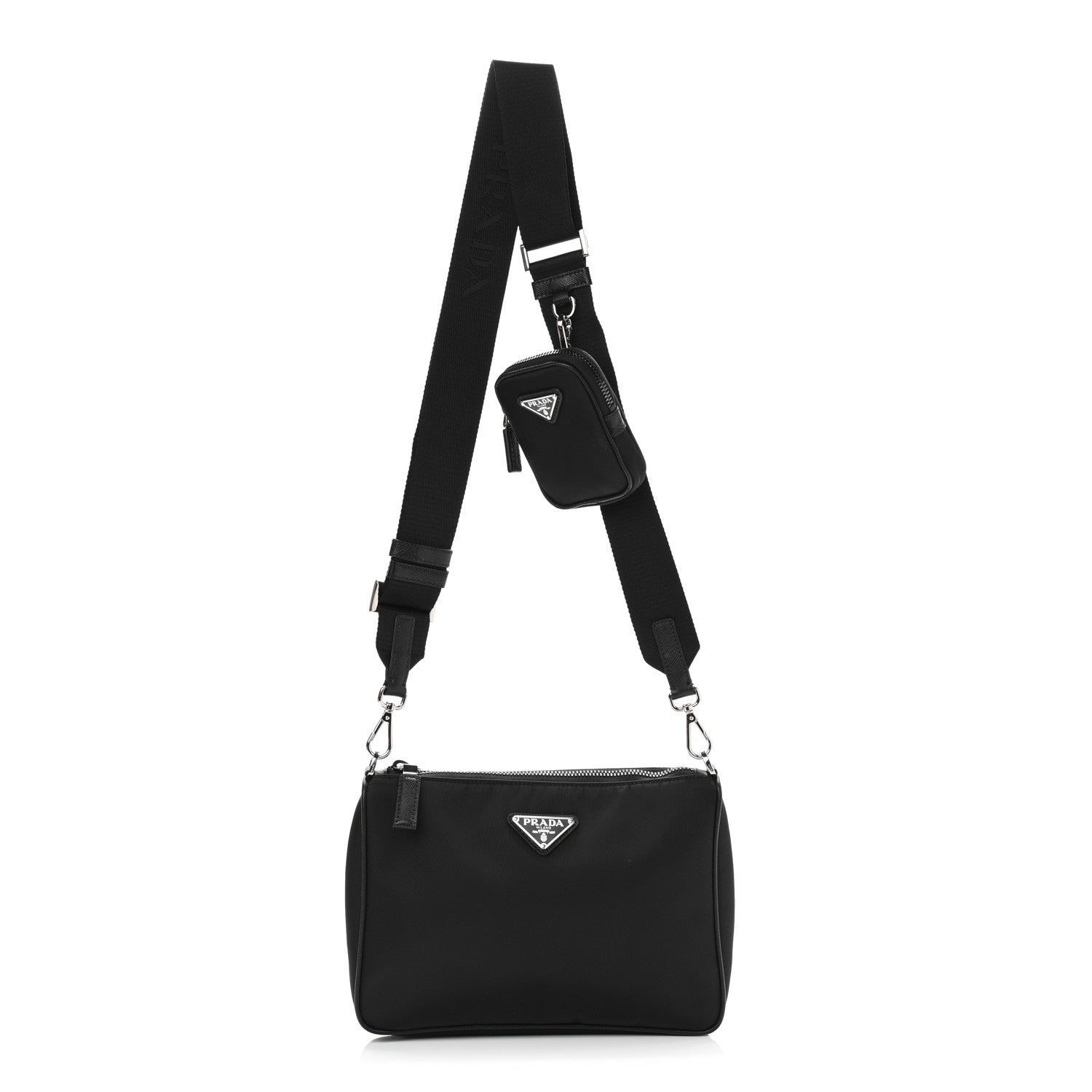 Prada Re-Nylon Saffiano Pocket Zippered Shoulder Bag Black 1 of 13