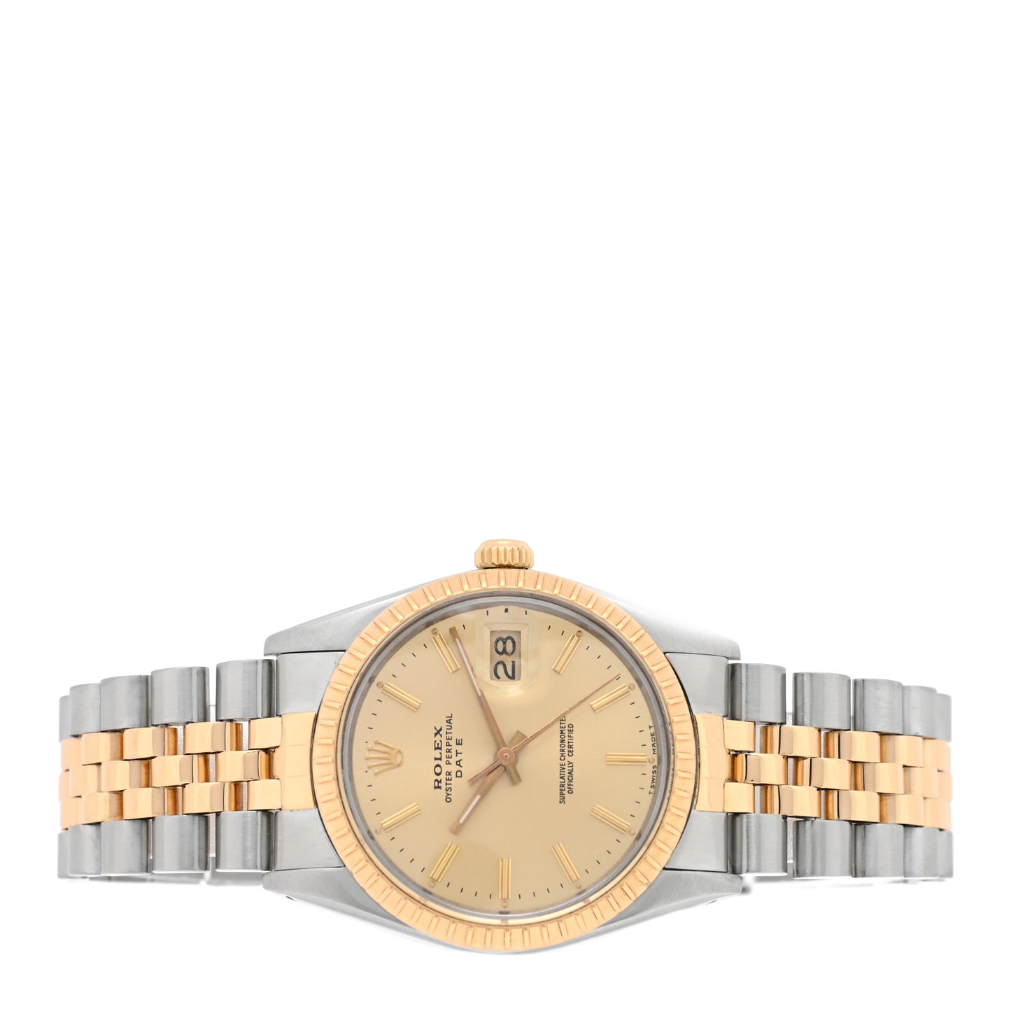 Stainless Steel 18K Yellow Gold 34mm Oyster Perpetual Date Watch Champagne 15053
