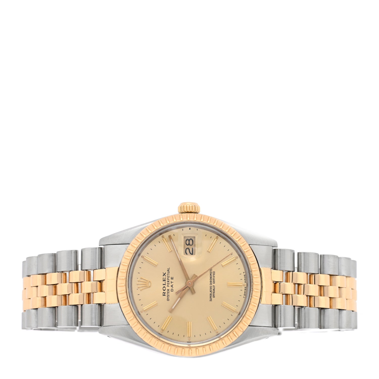 Rolex Stainless Steel 18K Yellow Gold 34mm Oyster Perpetual Date Watch Champagne 15053 2 of 5