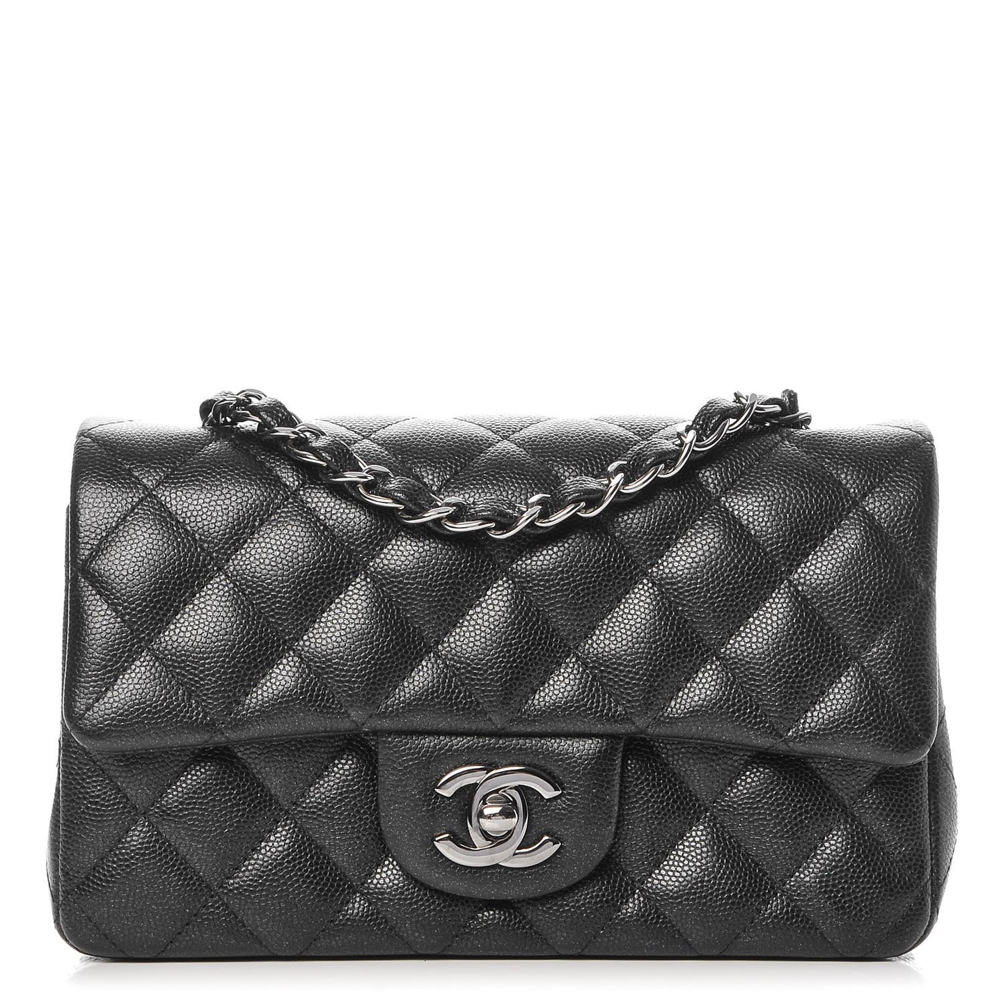 Iridescent Caviar Quilted Mini Rectangular Flap Black