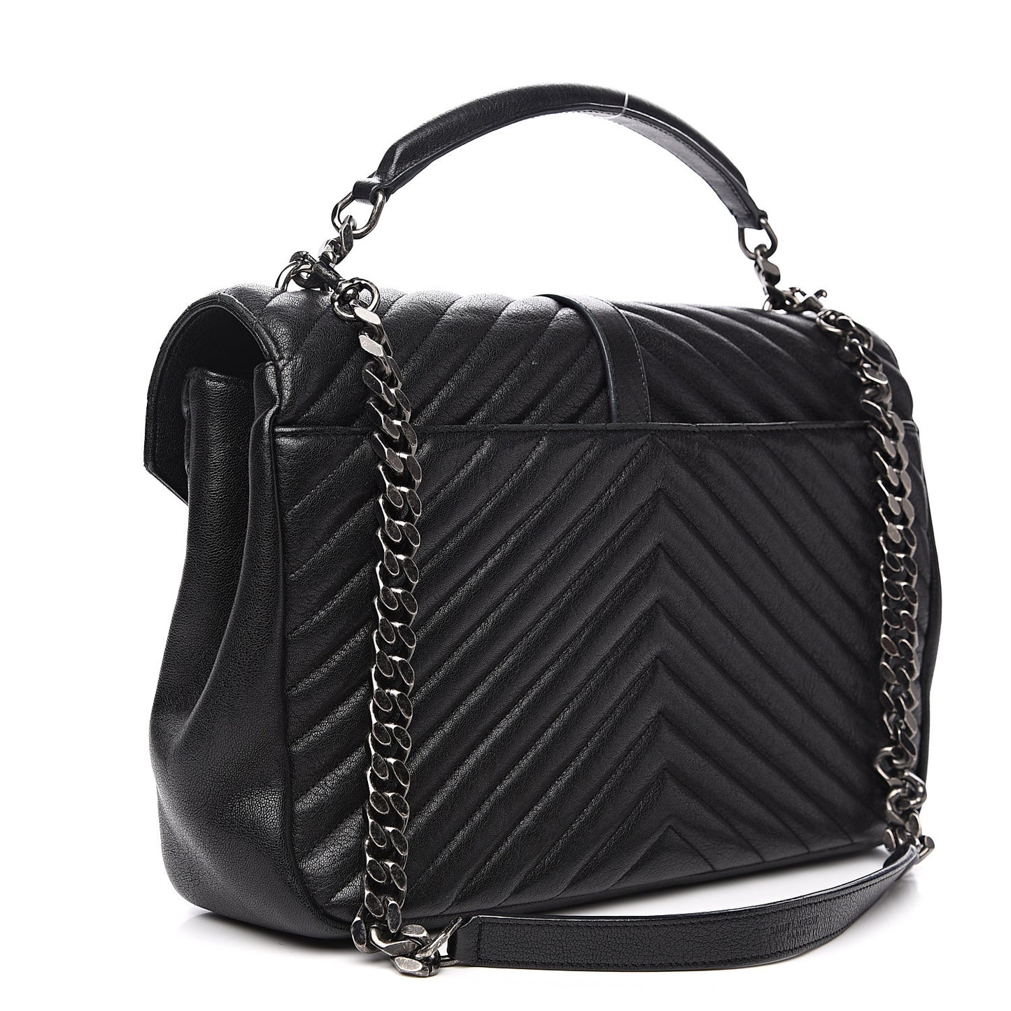 Sheepskin Matelasse Chevron Monogram Large College Satchel Black