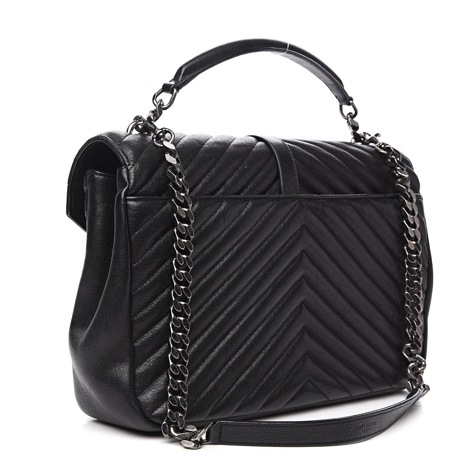 Saint Laurent Sheepskin Matelasse Chevron Monogram Large College Satchel Black 2 of 14