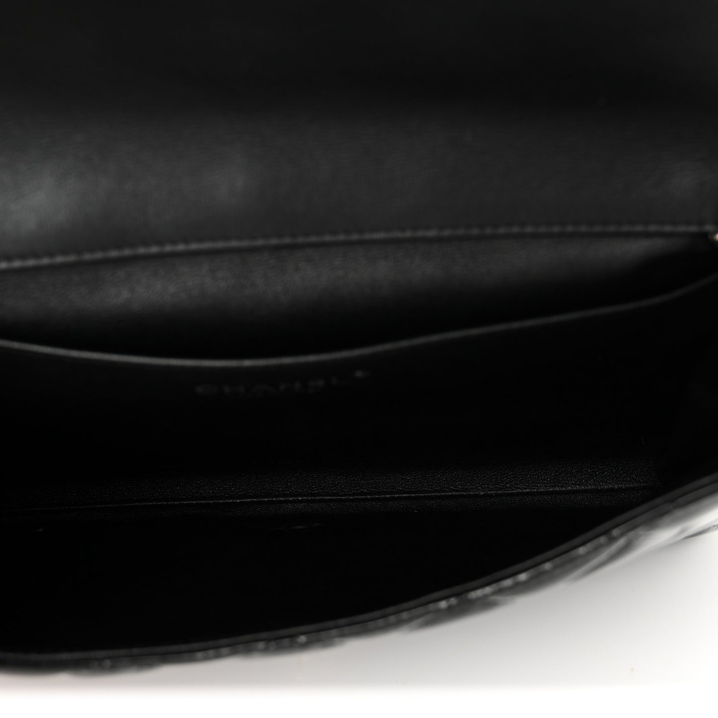 Patent Quilted Clutch with Chain Flap Black