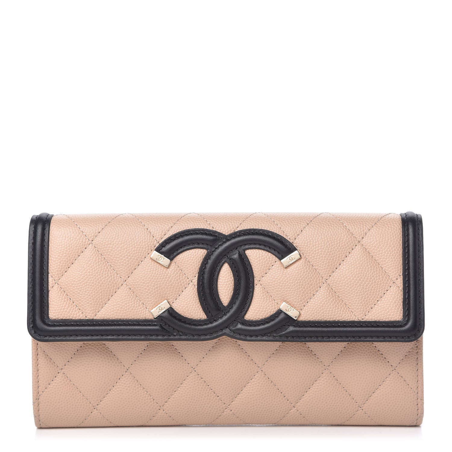 Chanel Caviar Quilted Filigree Flap Wallet Beige Black 1 of 12