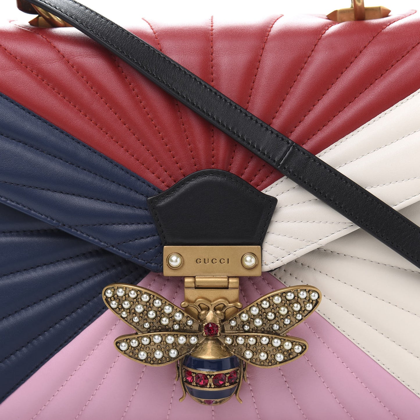 Calfskin Bamboo Trapuntata Queen Margaret Top Handle Bag Blue Agata Hibiscus Red Mystic White Sugar Pink