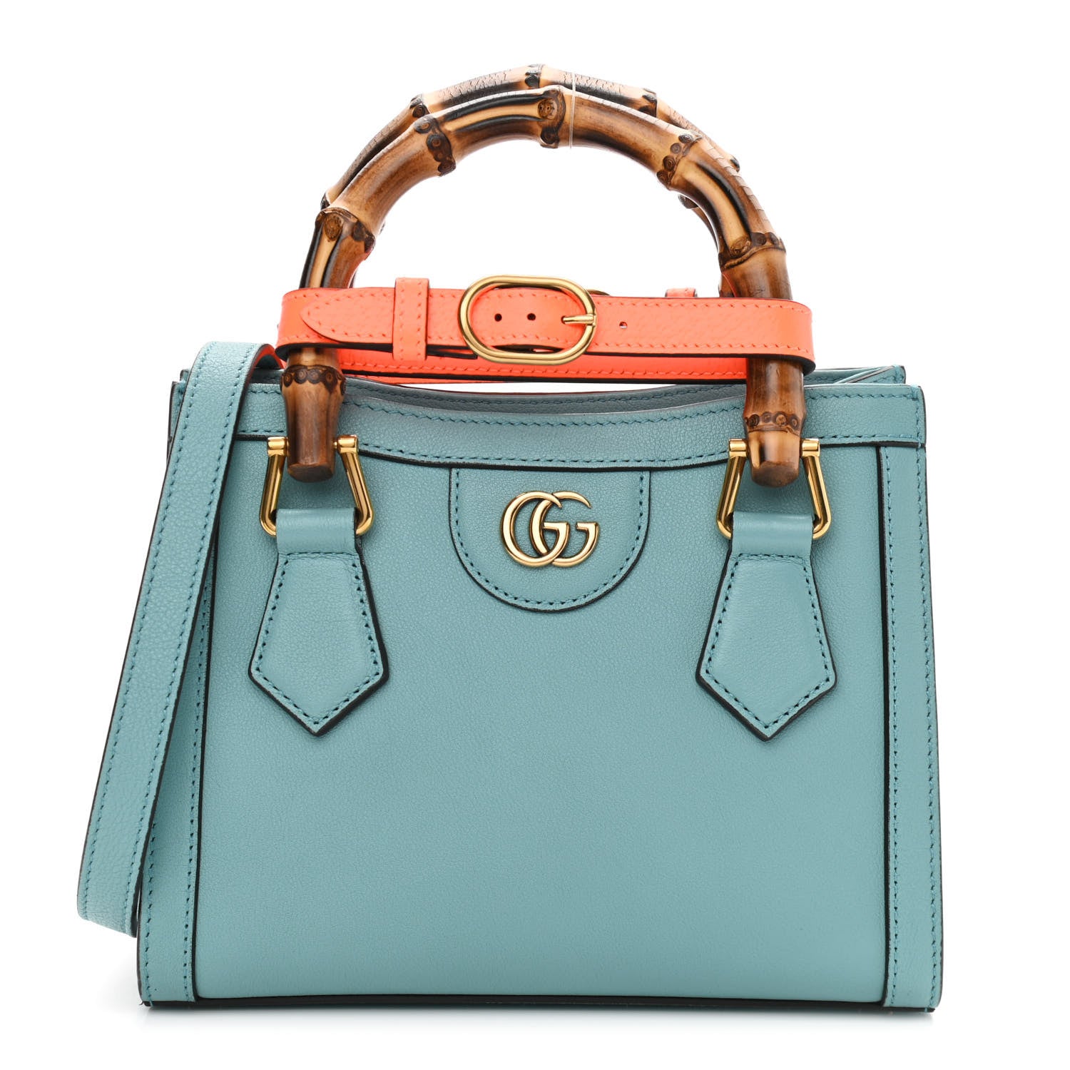 Gucci Wonka Grain Calfskin Mini Diana Tote Bag Dusty Azure Orange Fluo 1 of 12