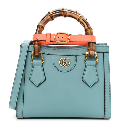 Gucci Wonka Grain Calfskin Mini Diana Tote Bag Dusty Azure Orange Fluo 1 of 12