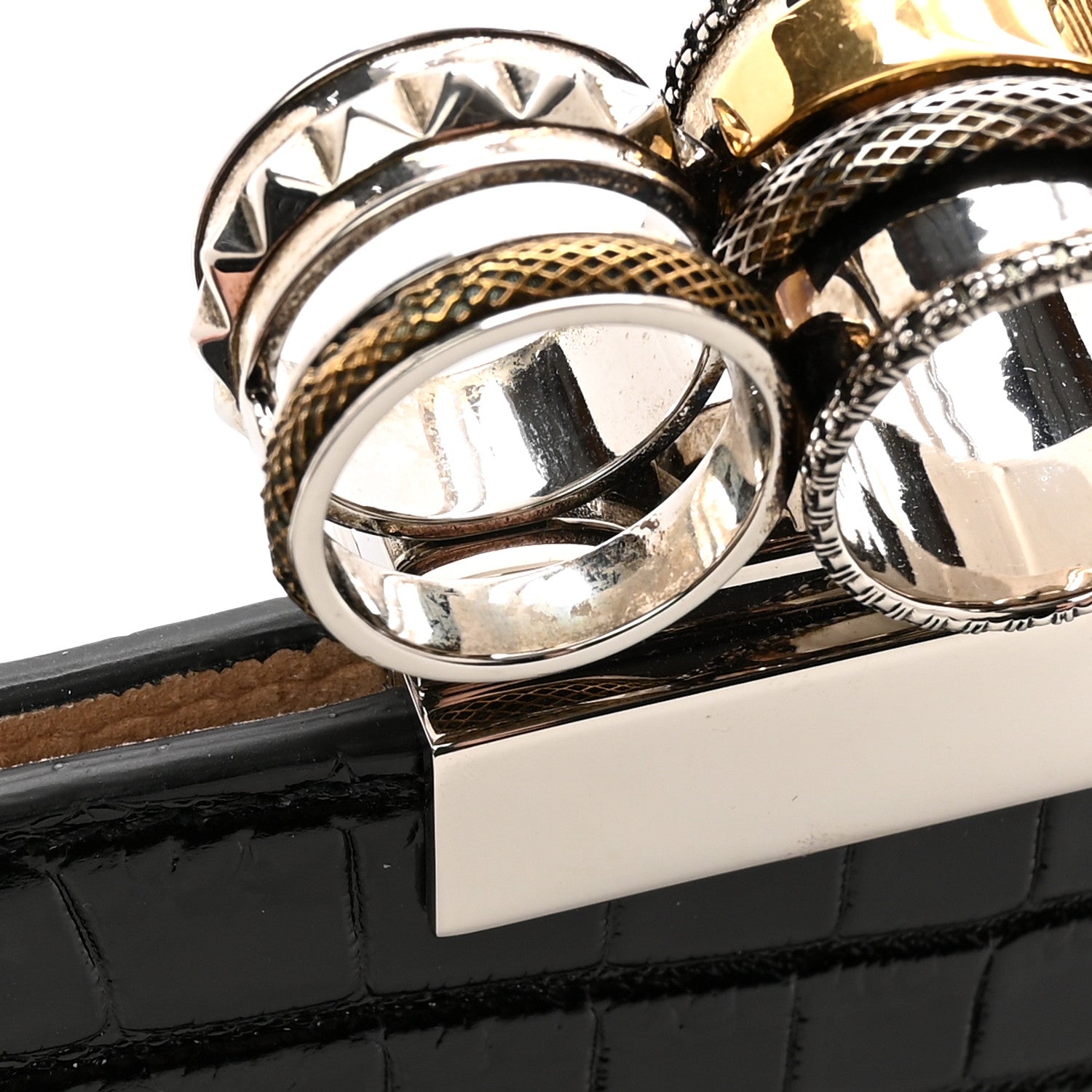 Alexander McQueen ALEXANDER MCQUEEN Calfskin Crocodile Embossed Knuckle Flat Clutch Black 8 of 8