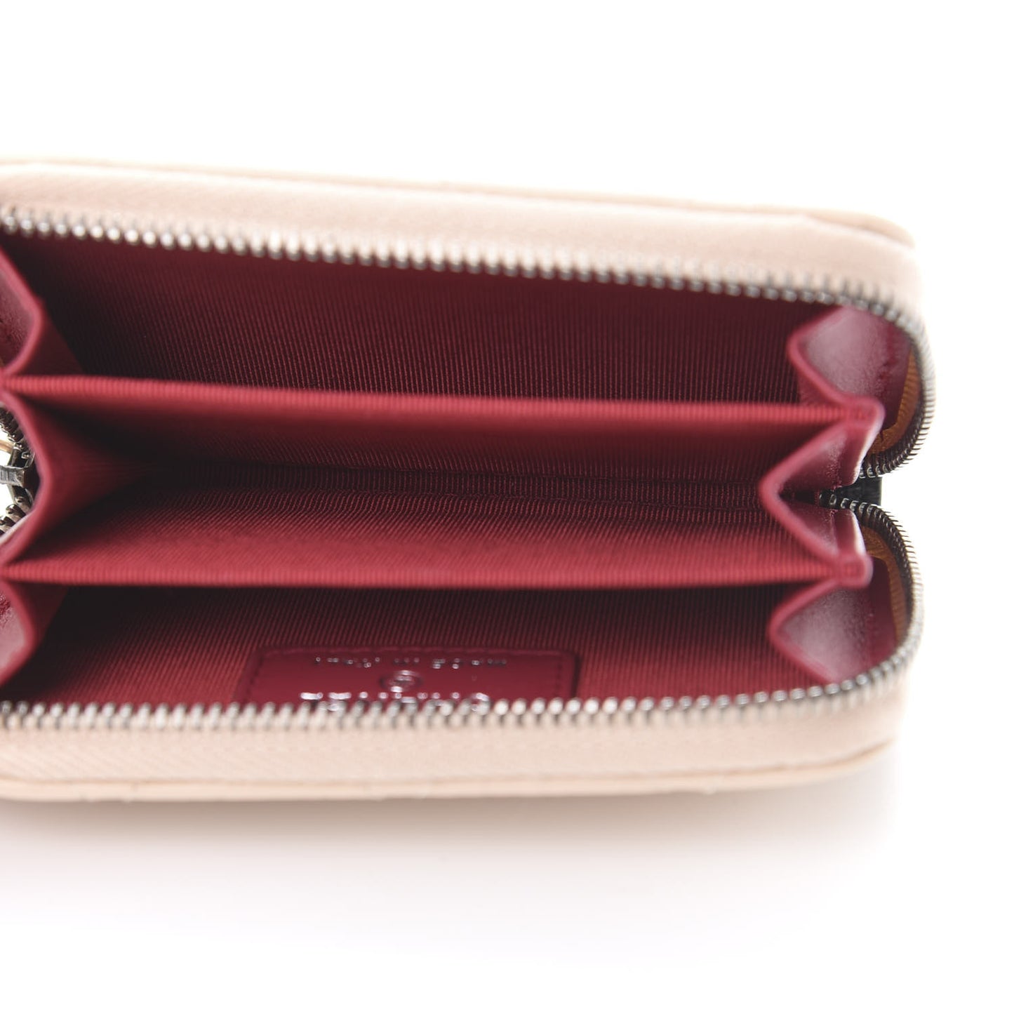 Aged Calfskin Quilted Gabrielle Zip Around Coin Purse Wallet Beige Black