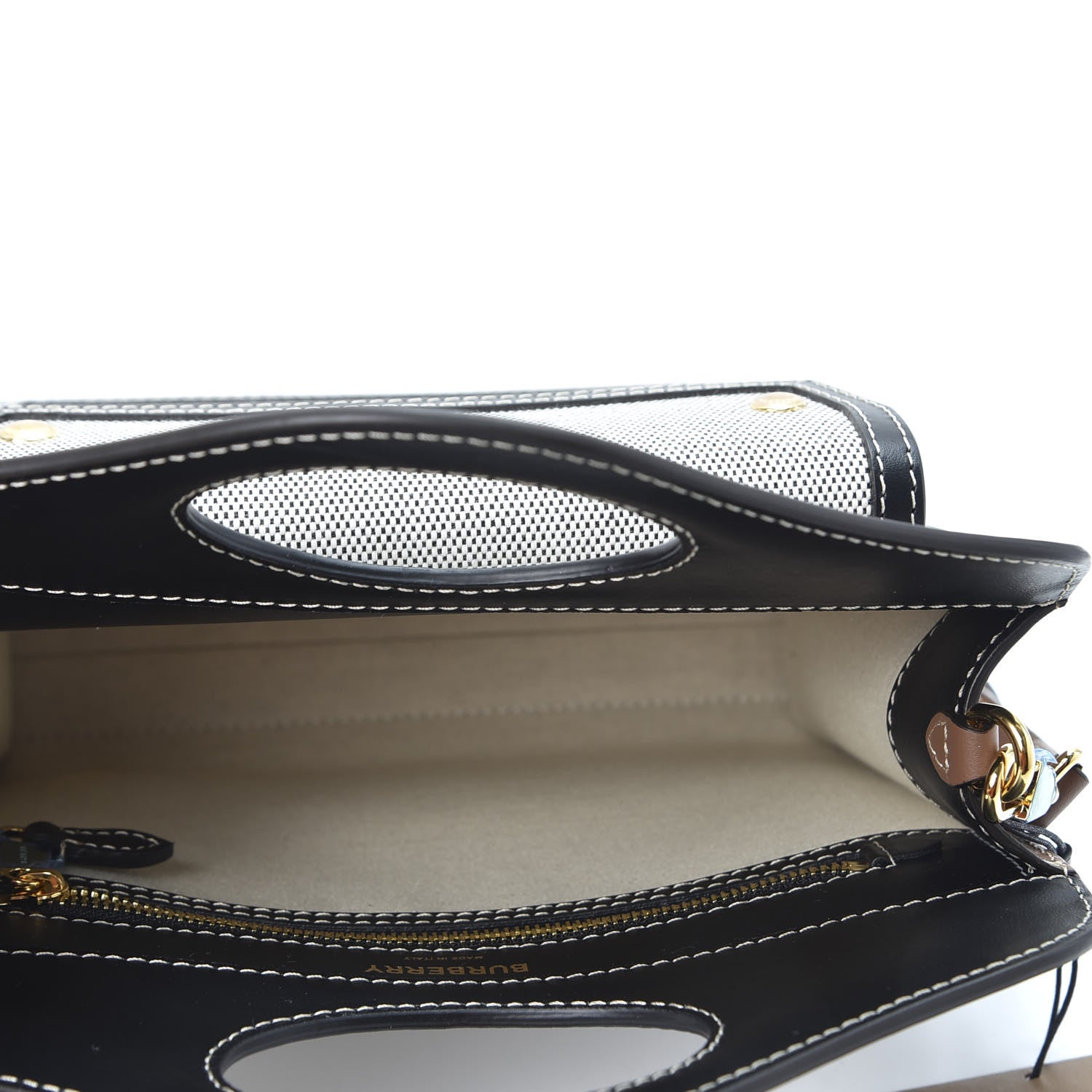 Burberry Smooth Calfskin Canvas Two Tone Mini Pocket Bag Black Tan 4 of 8