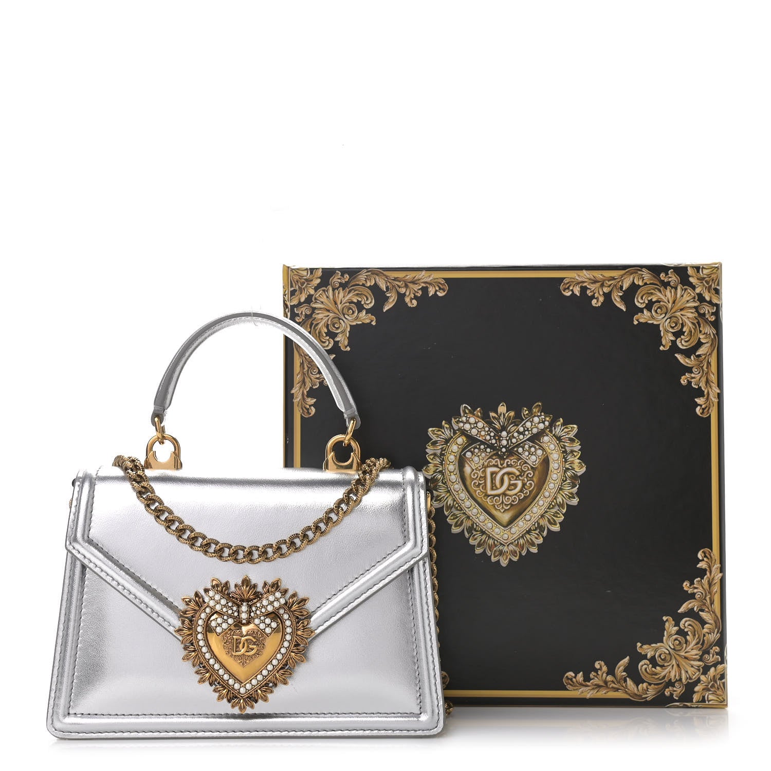 Dolce & Gabbana Metallic Nappa Small Devotion Top Handle Bag Silver 11 of 11