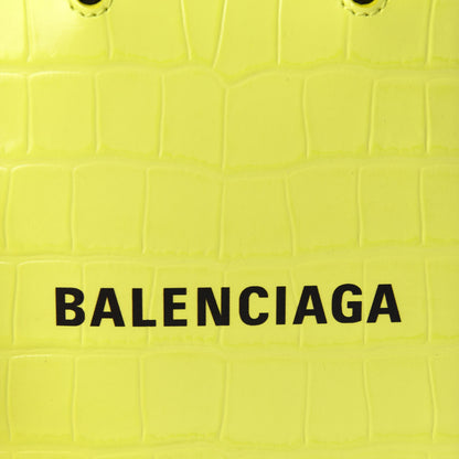 Balenciaga Calfskin Crocodile Embossed Logo Shopping Phone Holder Bag Lime 9 of 9
