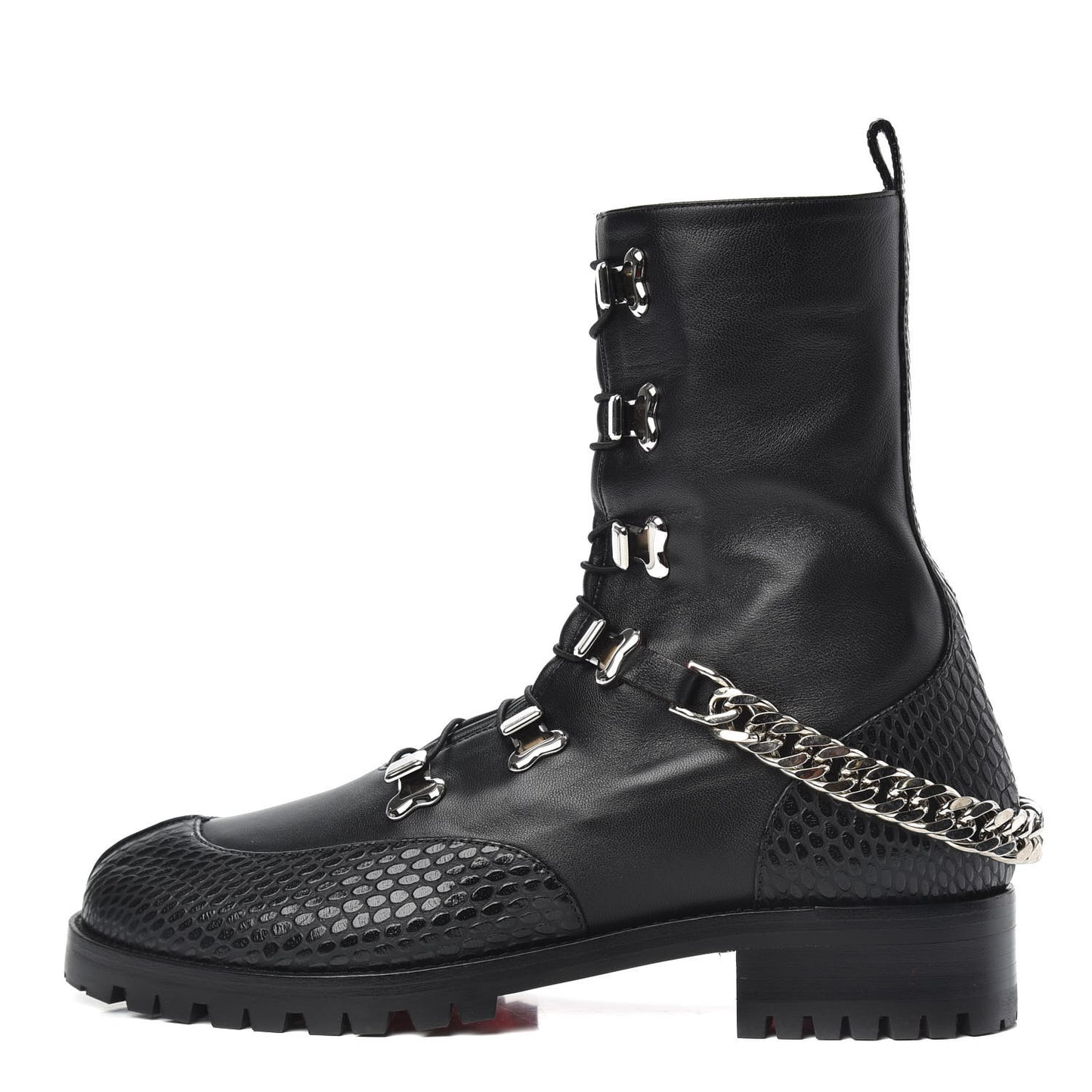 Calfskin Horse Guarda Flat Boots 38 Black Silver