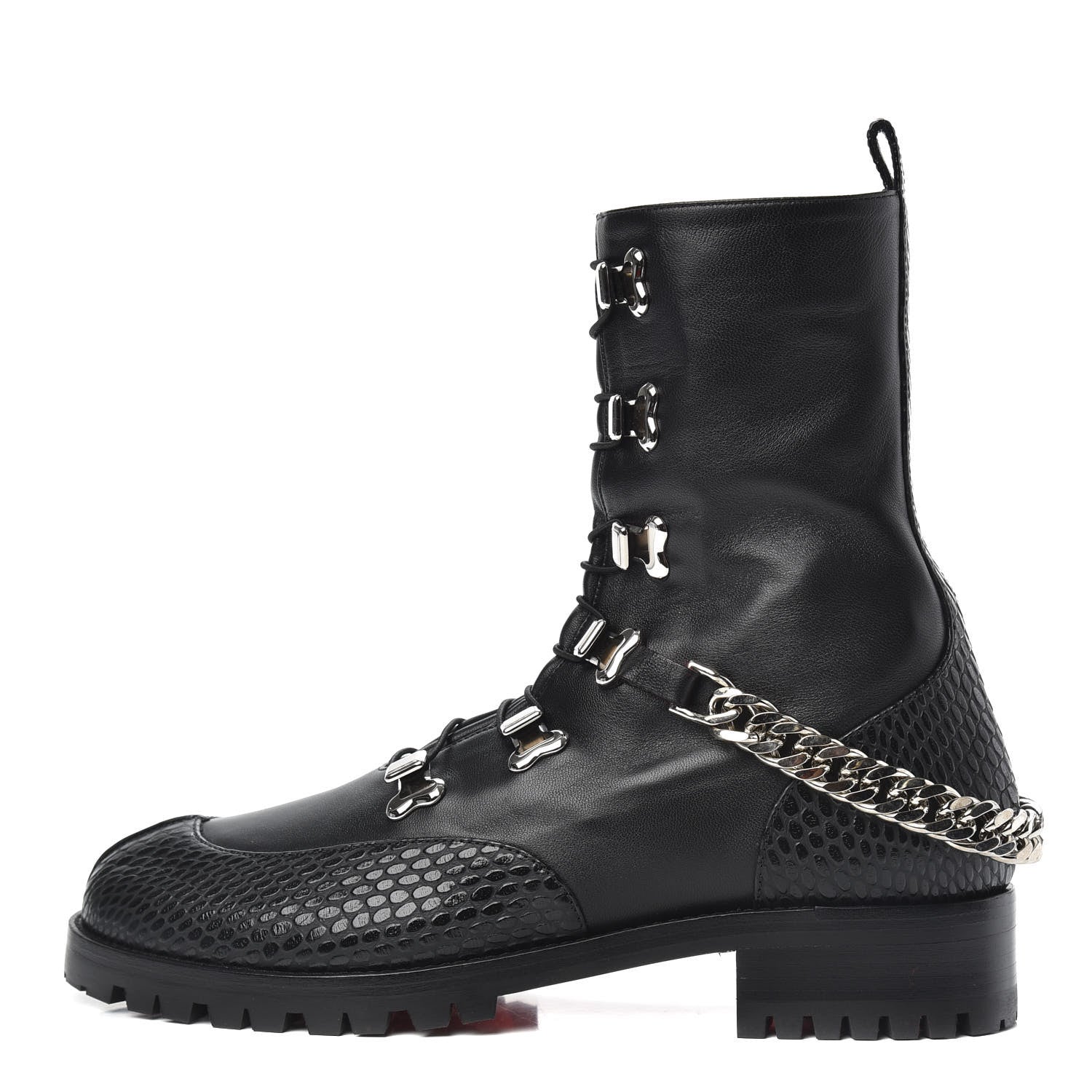Christian Louboutin Calfskin Horse Guarda Flat Boots 38 Black Silver 1 of 8