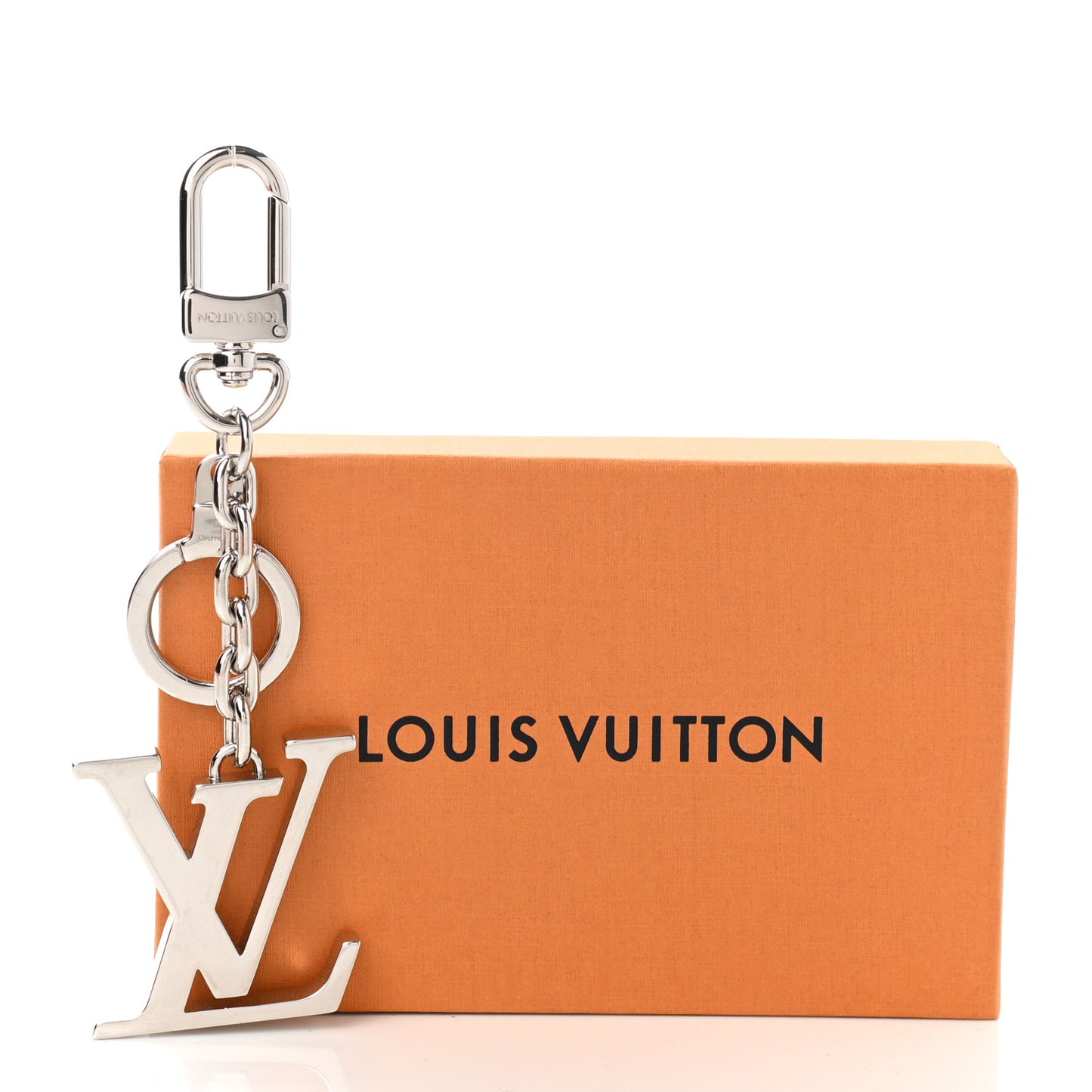 Metal Palladiium Finish LV Initiales Bag Charm Key Holder Silver