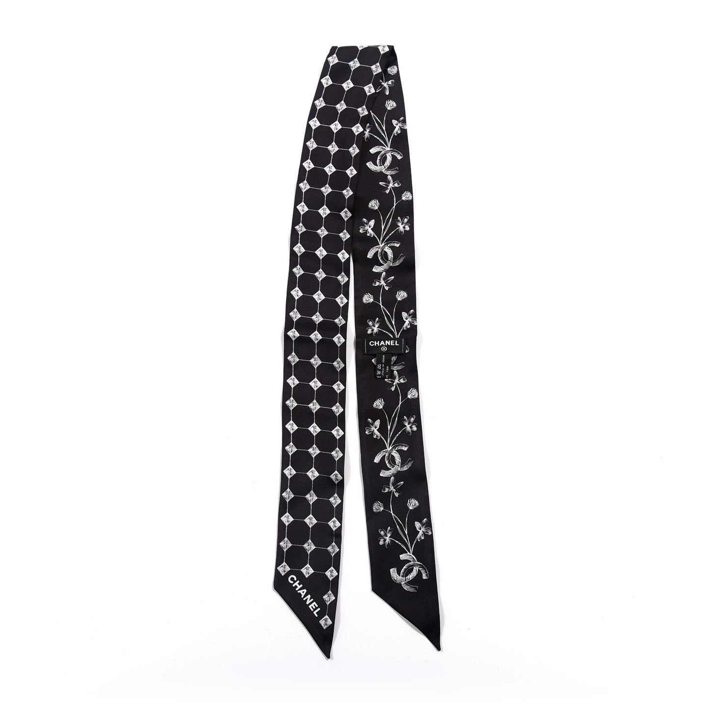 Silk CC Slim Bandeau Scarf Black White