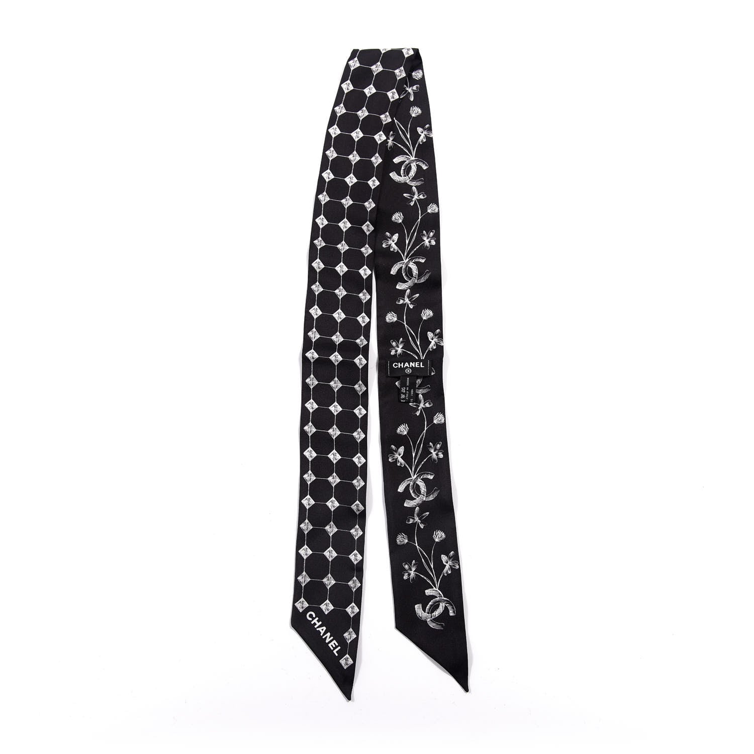 Chanel Silk CC Slim Bandeau Scarf Black White 4 of 4