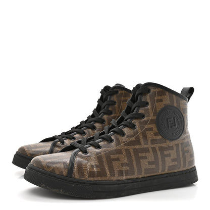 Fendi Glazed Fabric FF 1974 Stamp Patch High Top Sneakers 37.5 Mogano Panna Black 4 of 10