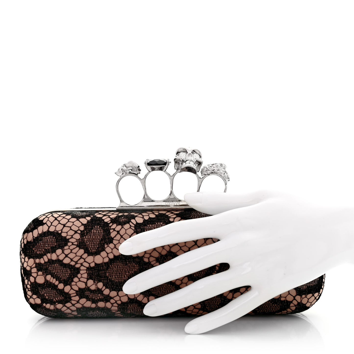 Lace Leopard Knuckle Duster Clutch Black Beige