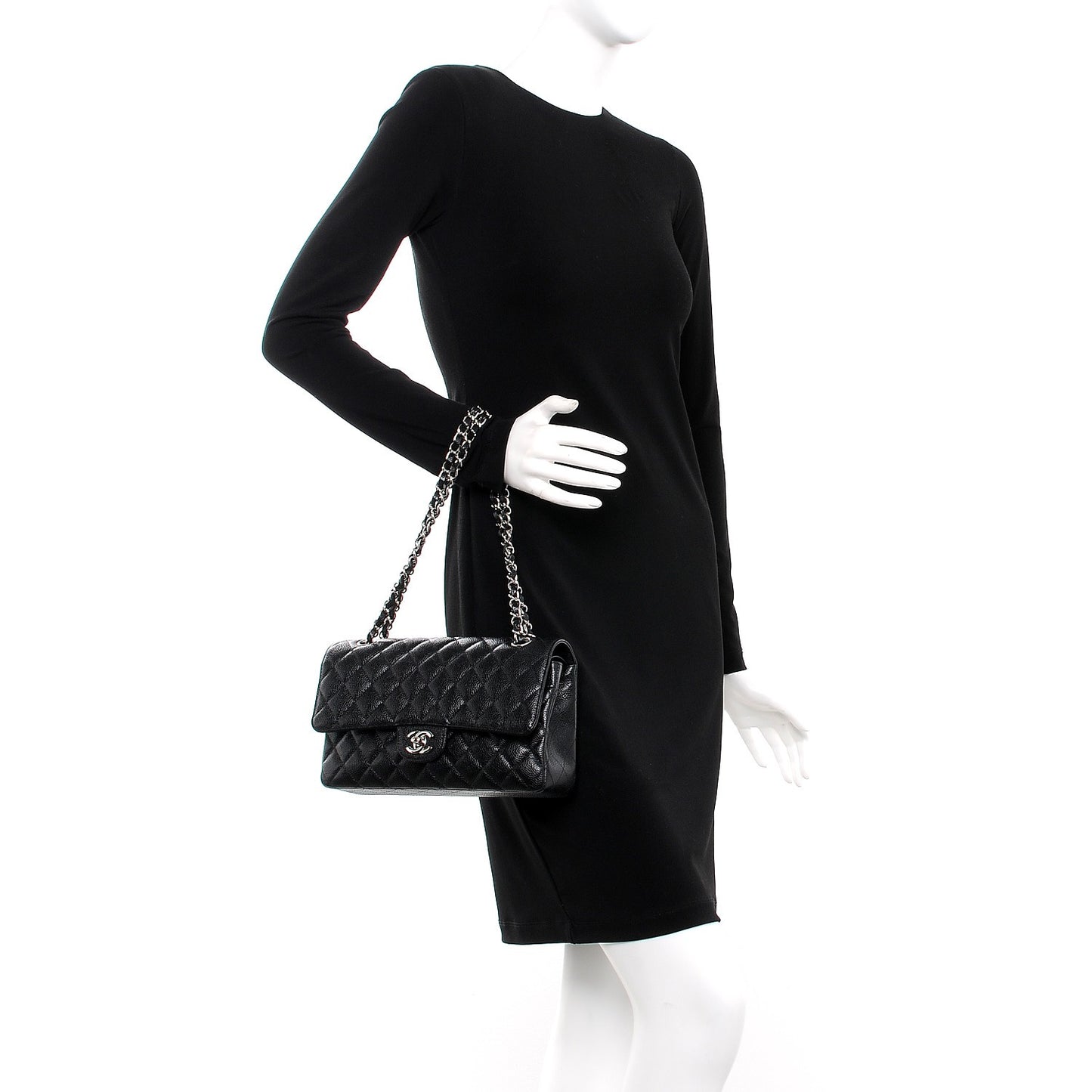 Caviar Quilted Medium Double Flap Black