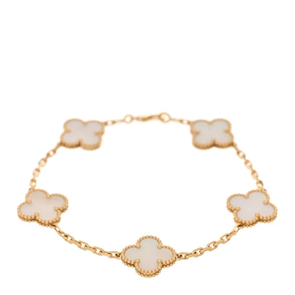 Van Cleef & Arpels 18K Yellow Gold Mother of Pearl 5 Motifs Vintage Alhambra Bracelet 1 of 4