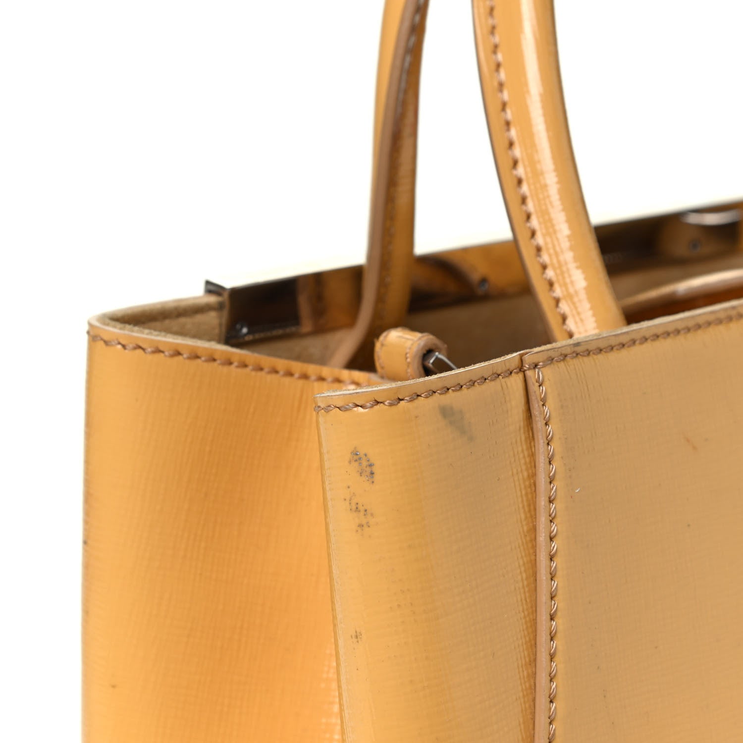 Fendi Vitello Vernice Camoscio Petite 2Jours Tote Alchemy Yellow 6 of 11