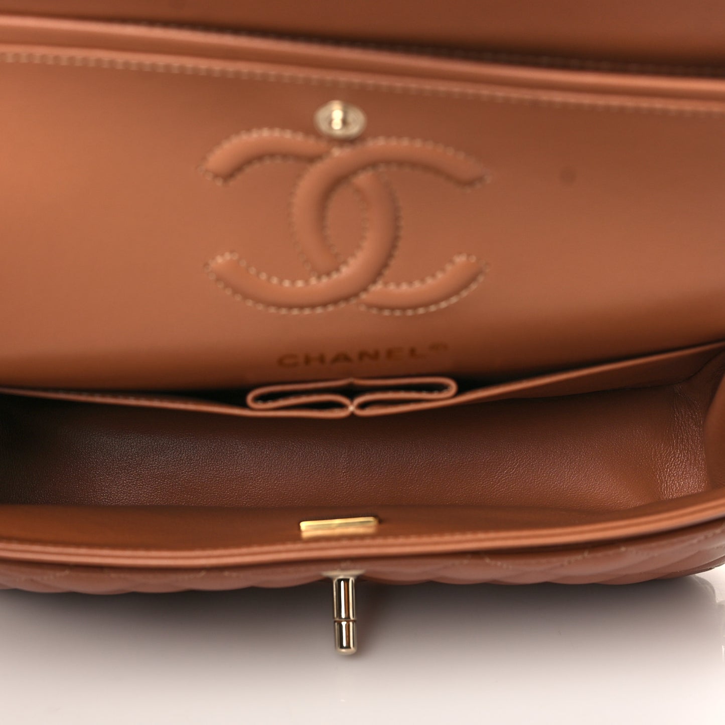 Lambskin Quilted Small Double Flap Brown