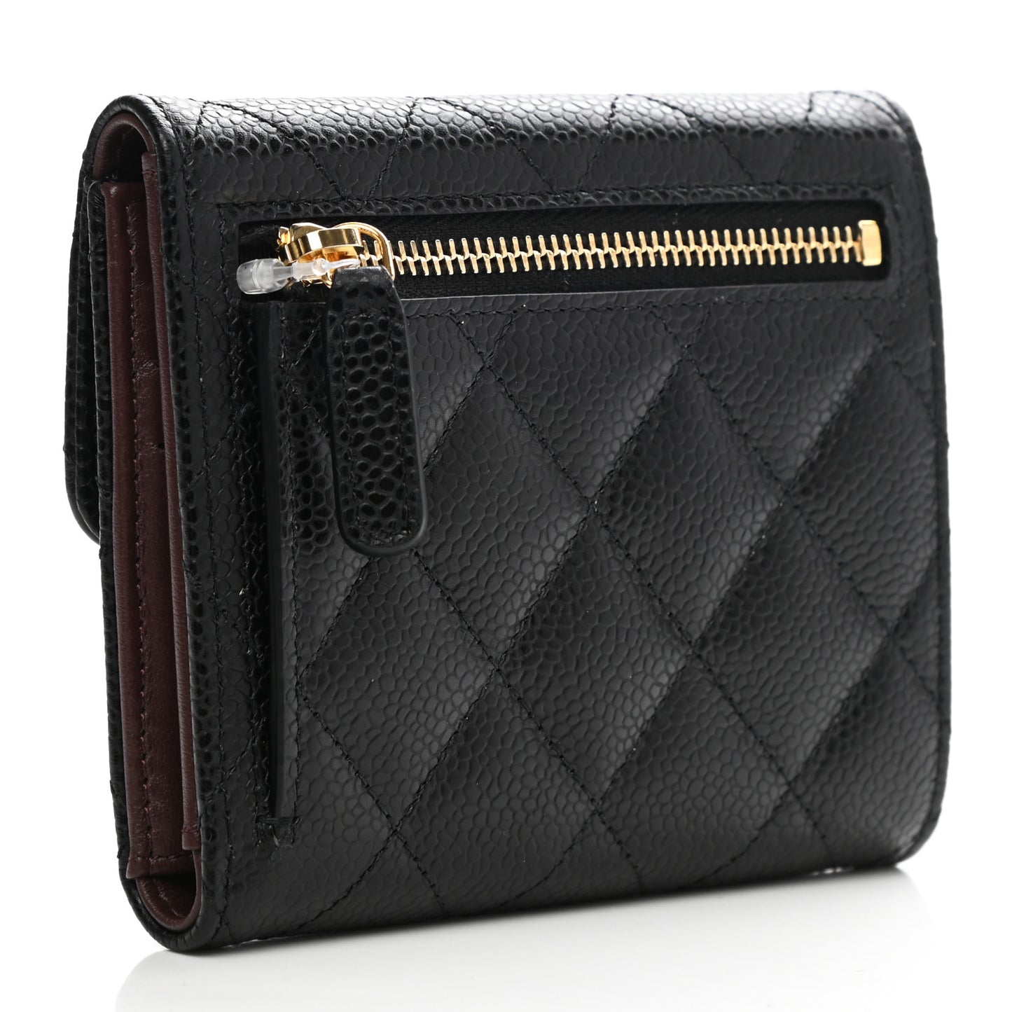 Caviar Quilted Compact Flap Wallet Black