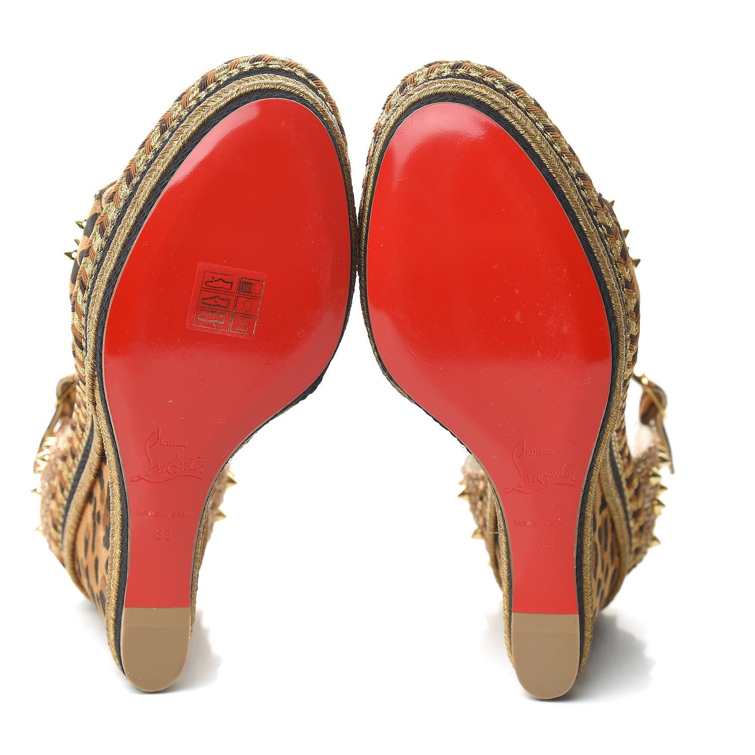 Christian Louboutin Veau Velours Rio Lepord Print Madmonica 120 Wedge Sandals 38 Carmel 5 of 7