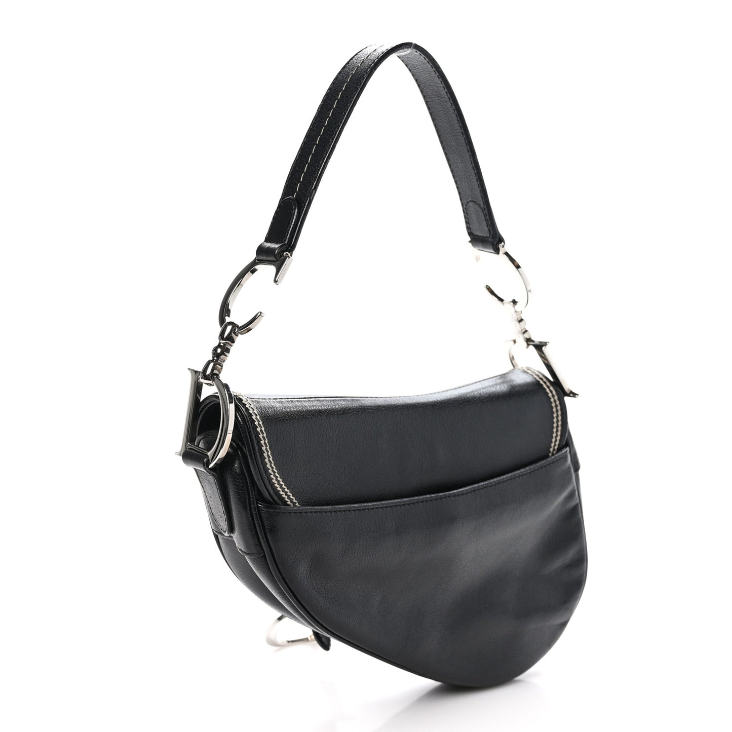 Shiny Goatskin Saddle Bag Black