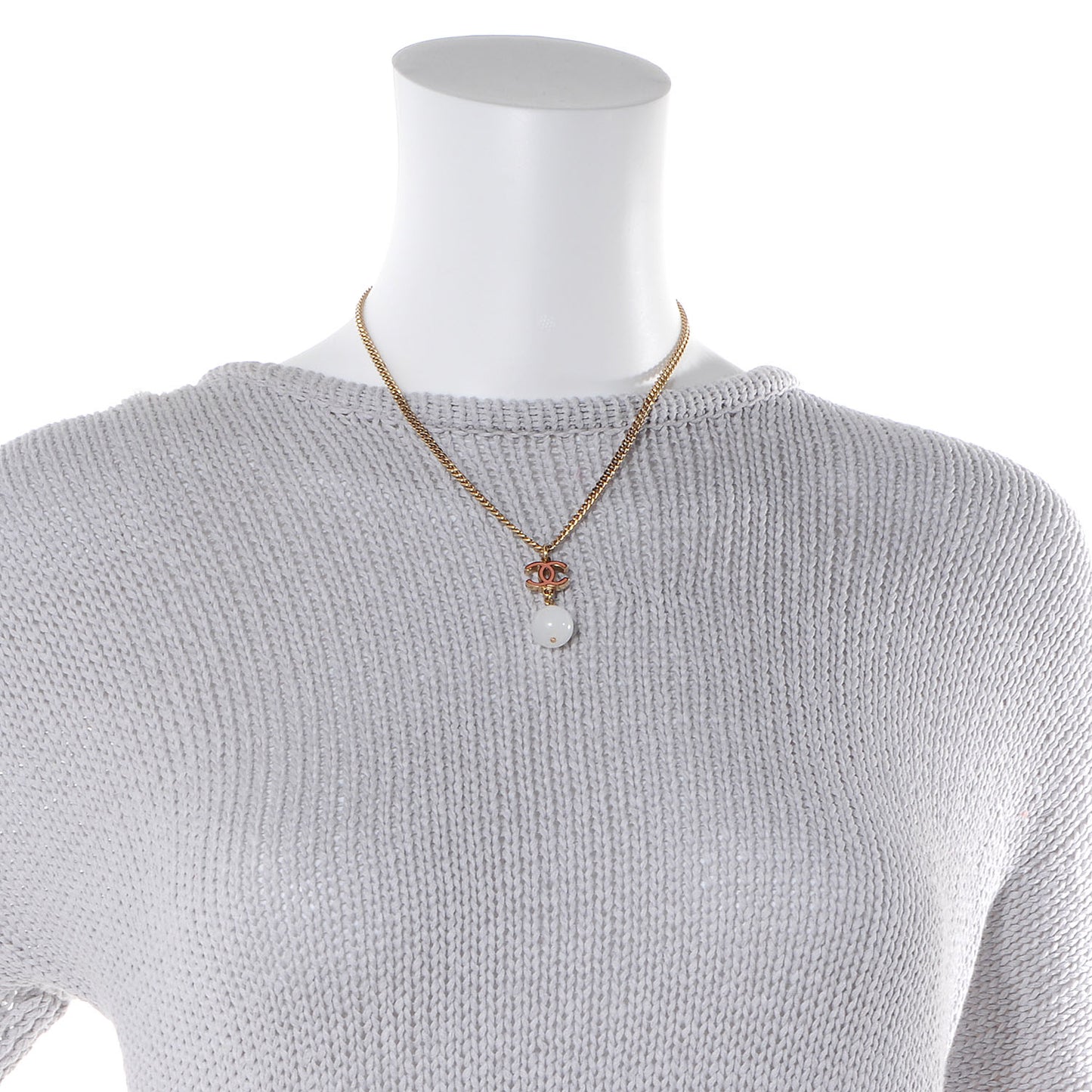 CC Enamel Pearl Drop Necklace Pink