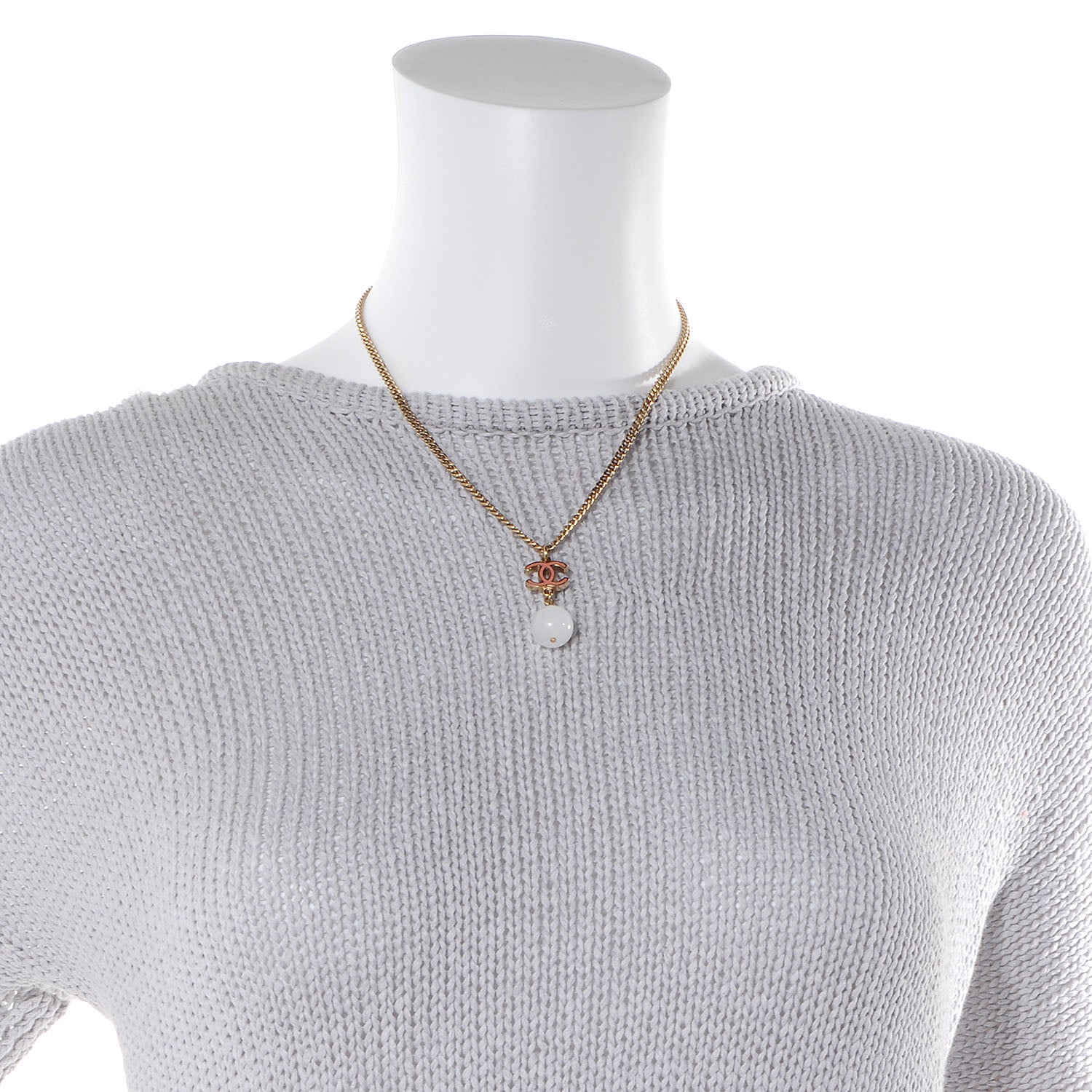 Chanel CC Enamel Pearl Drop Necklace Pink 2 of 5
