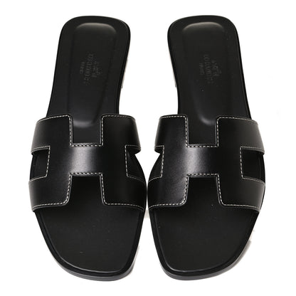 Hermes Box Calfskin Oran Sandals 37 Black 9 of 22